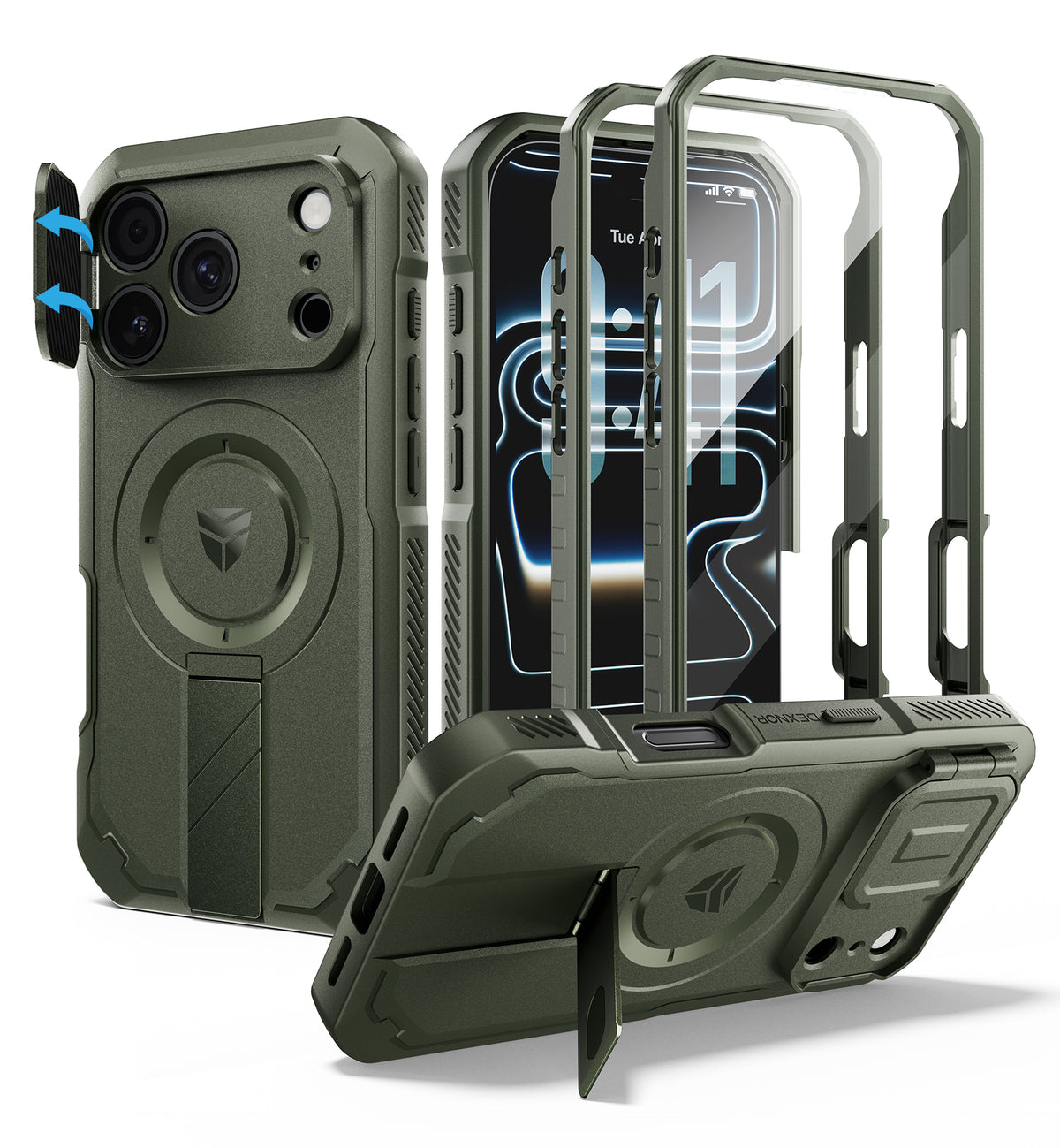 Dexnor Heavy Duty Rugged Case for iPhone 17 Pro, 2 Front Frame, Flip Camera Cover, MagSafe Compatible, Screen Protector and Kickstand