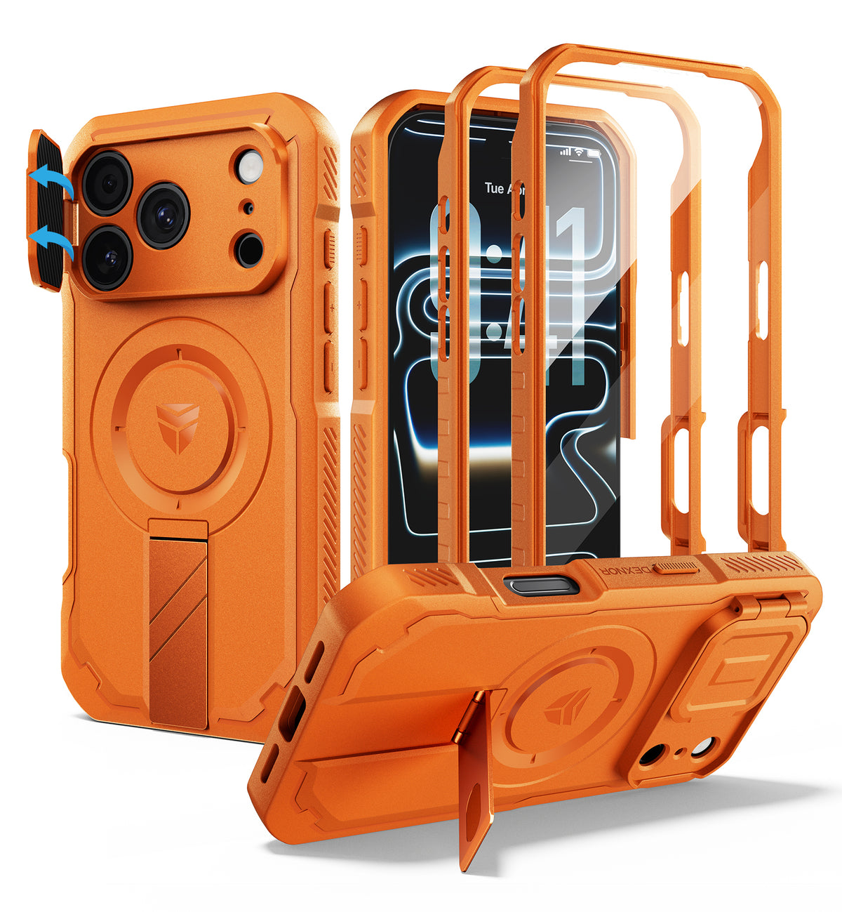 Dexnor Heavy Duty Rugged Case for iPhone 17 Pro, 2 Front Frame, Flip Camera Cover, MagSafe Compatible, Screen Protector and Kickstand