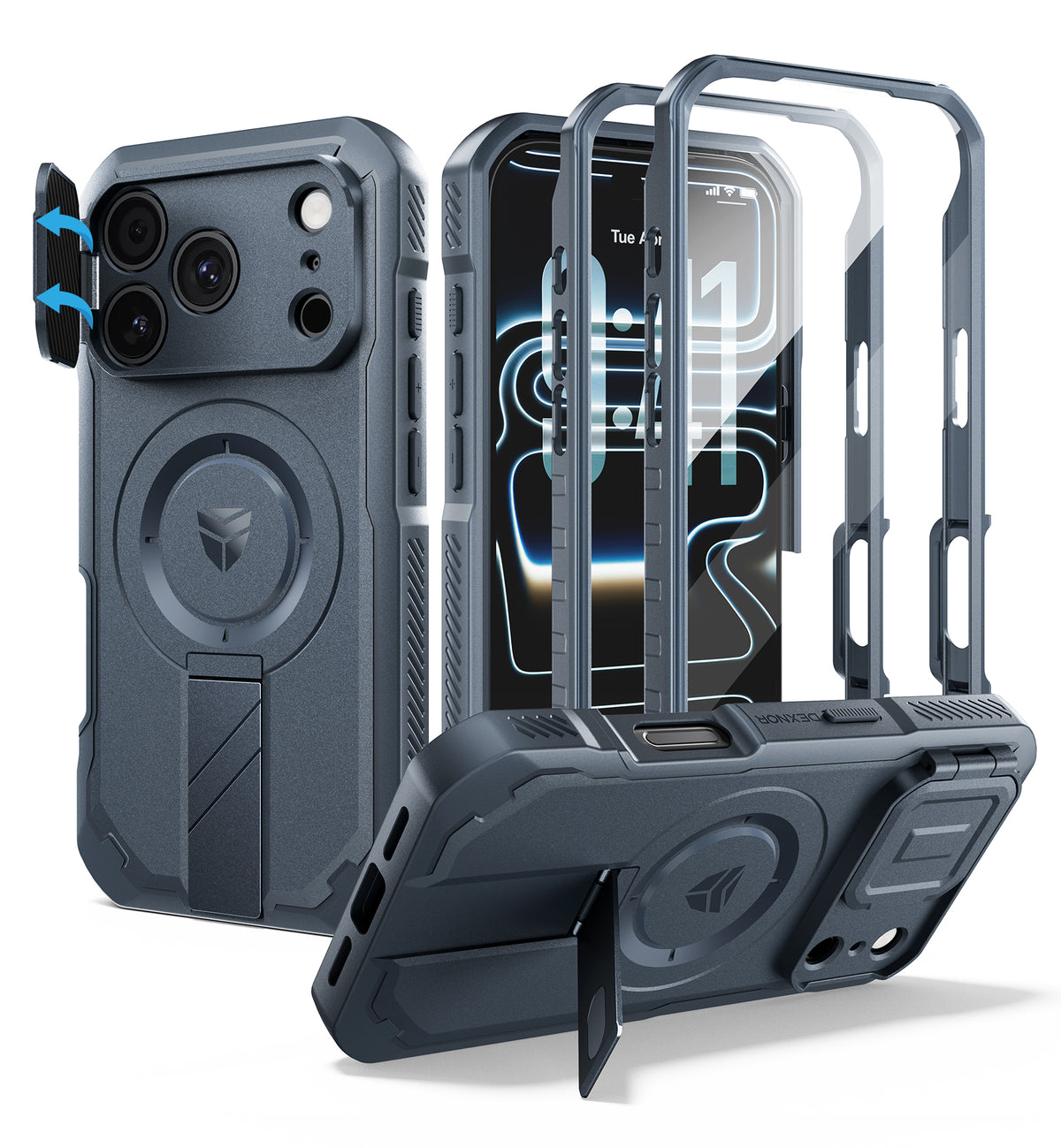 Dexnor Heavy Duty Rugged Case for iPhone 18 Pro, 2 Front Frame, Flip Camera Cover, MagSafe Compatible, Screen Protector and Kickstand