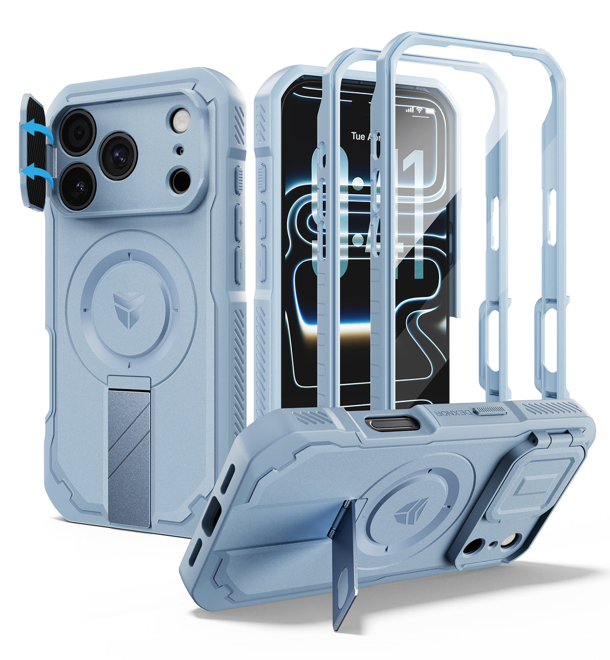 Dexnor Heavy Duty Rugged Case for iPhone 18 Pro, 2 Front Frame, Flip Camera Cover, MagSafe Compatible, Screen Protector and Kickstand