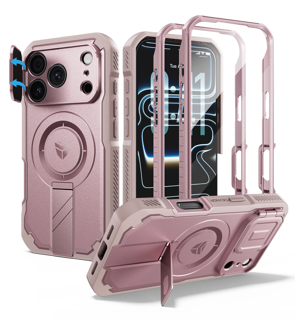 Dexnor Heavy Duty Rugged Case for iPhone 18 Pro, 2 Front Frame, Flip Camera Cover, MagSafe Compatible, Screen Protector and Kickstand