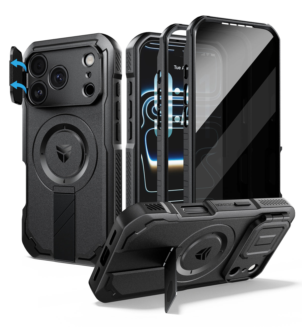 Dexnor Heavy Duty Rugged Case for iPhone 18 Pro, 2 Front Frame, Flip Camera Cover, MagSafe Compatible, Screen Protector and Kickstand