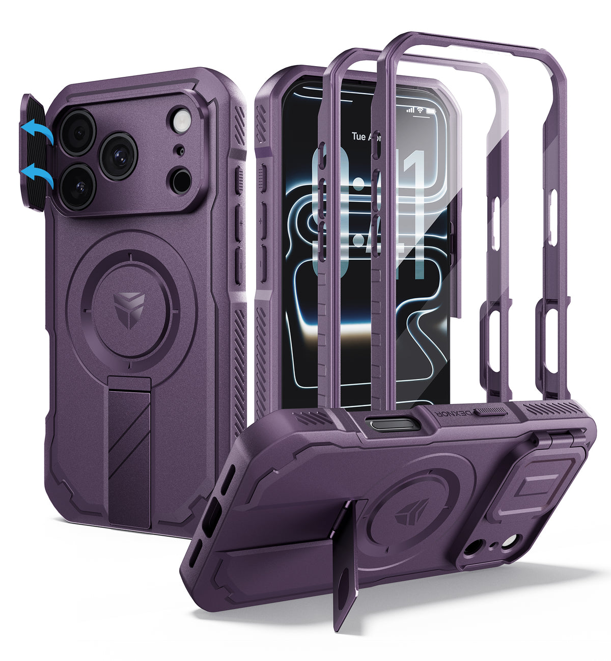 Dexnor Heavy Duty Rugged Case for iPhone 18 Pro, 2 Front Frame, Flip Camera Cover, MagSafe Compatible, Screen Protector and Kickstand