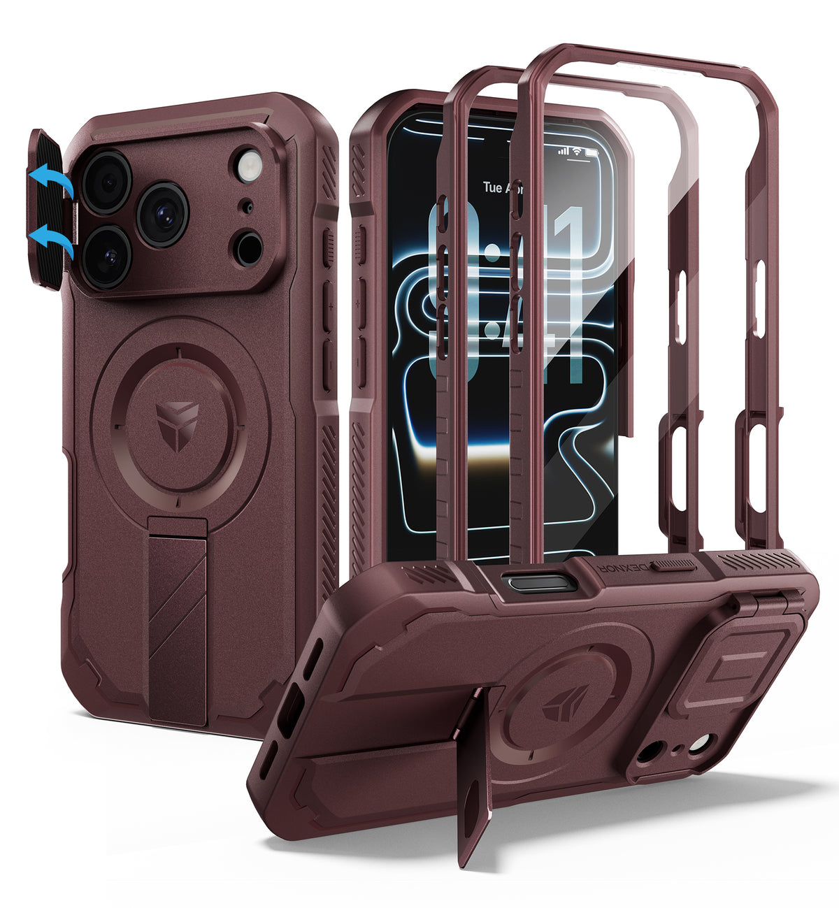 Dexnor Heavy Duty Rugged Case for iPhone 18 Pro, 2 Front Frame, Flip Camera Cover, MagSafe Compatible, Screen Protector and Kickstand