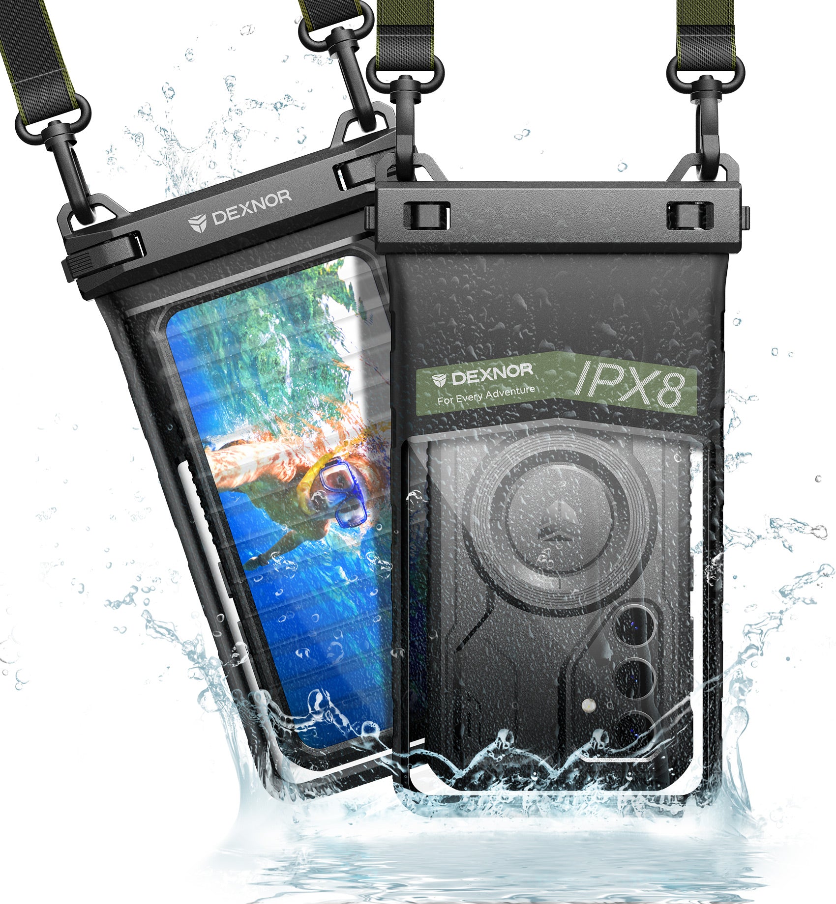 Dexnor IP68 Waterproof Phone Pouch Universal 3D Cellphone Dry Bag Case with Adjustable Double-Hook Lanyard for iPhone 15 14 13 12 Pro Max XS Plus Samsung Galaxy S24 S23 Cell Phone Up to 7.0 inch