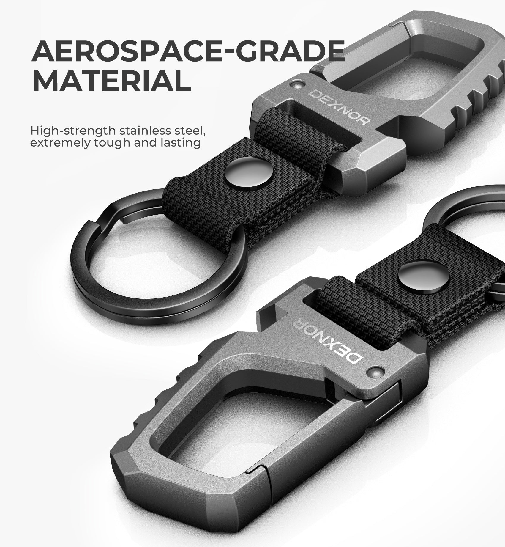 Dexnor Key Chain Bottle Opener Heavy Duty Carabiner Key Ring Clip Aerospace-grade Stainless Steel Car Key Fob Holder Organizer EDC Keychain Keyring Accessories for Men and Women