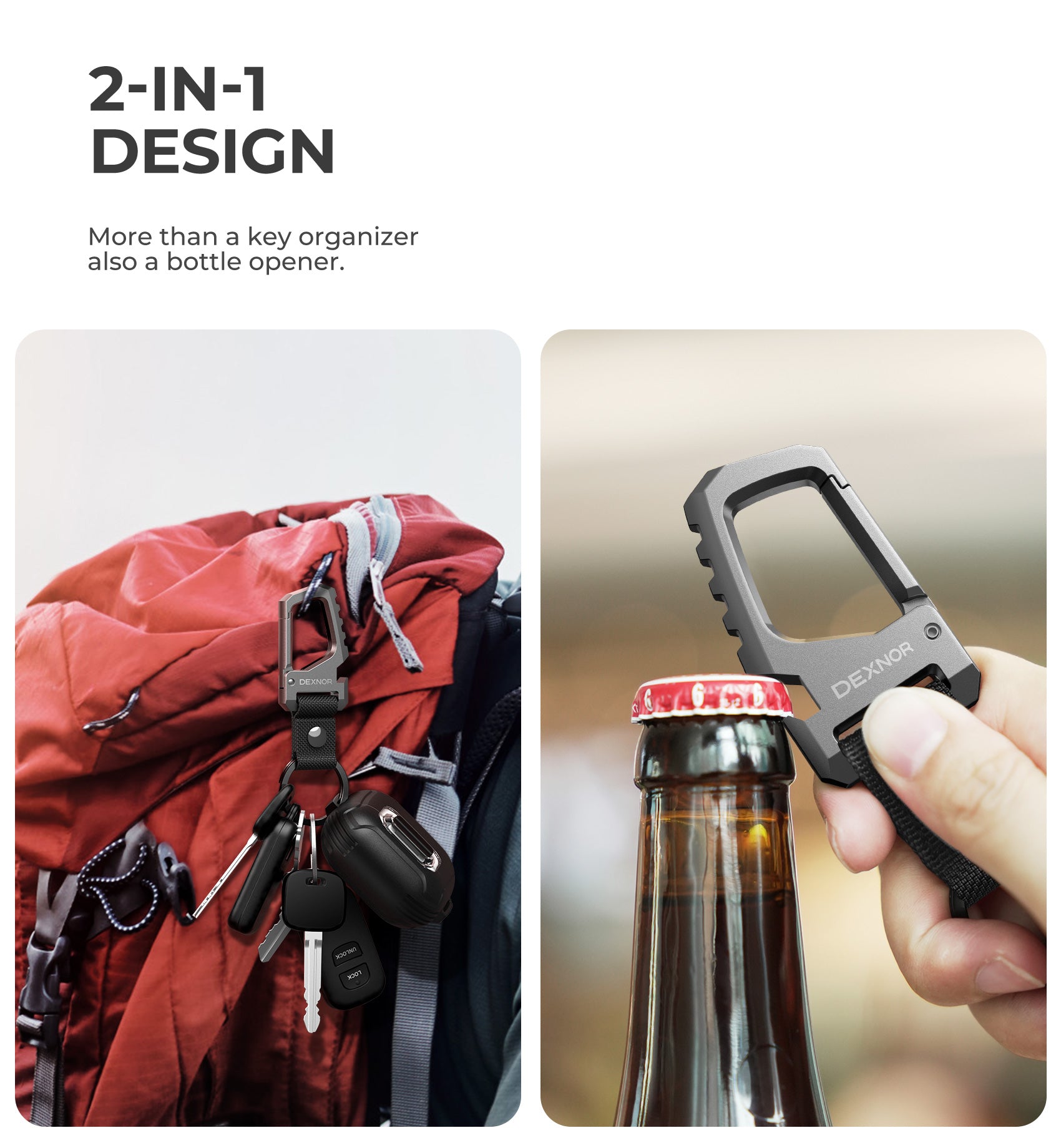 Dexnor Key Chain Bottle Opener Heavy Duty Carabiner Key Ring Clip Aerospace-grade Stainless Steel Car Key Fob Holder Organizer EDC Keychain Keyring Accessories for Men and Women