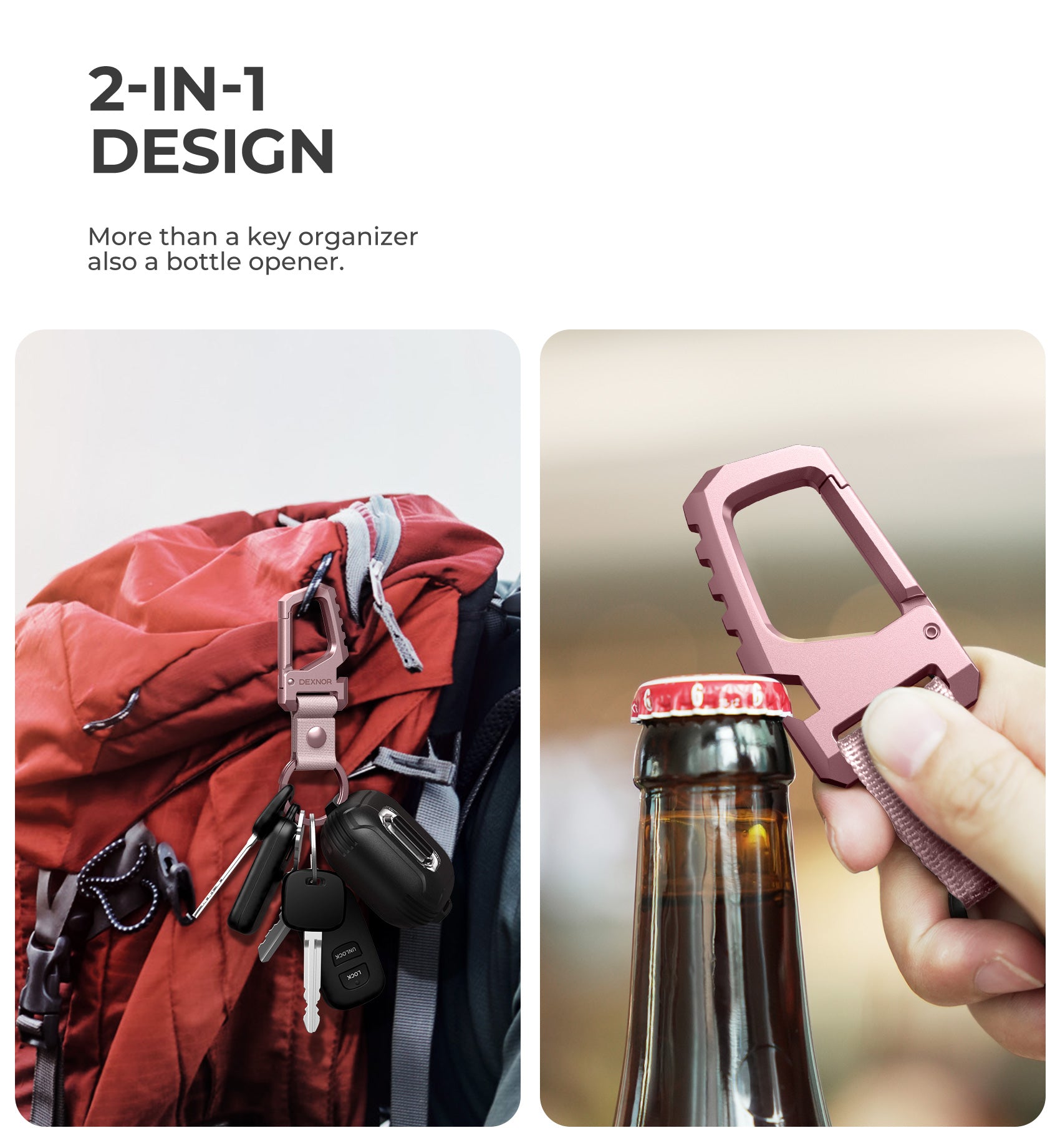 Dexnor Key Chain Bottle Opener Heavy Duty Carabiner Key Ring Clip Aerospace-grade Stainless Steel Car Key Fob Holder Organizer EDC Keychain Keyring Accessories for Men and Women