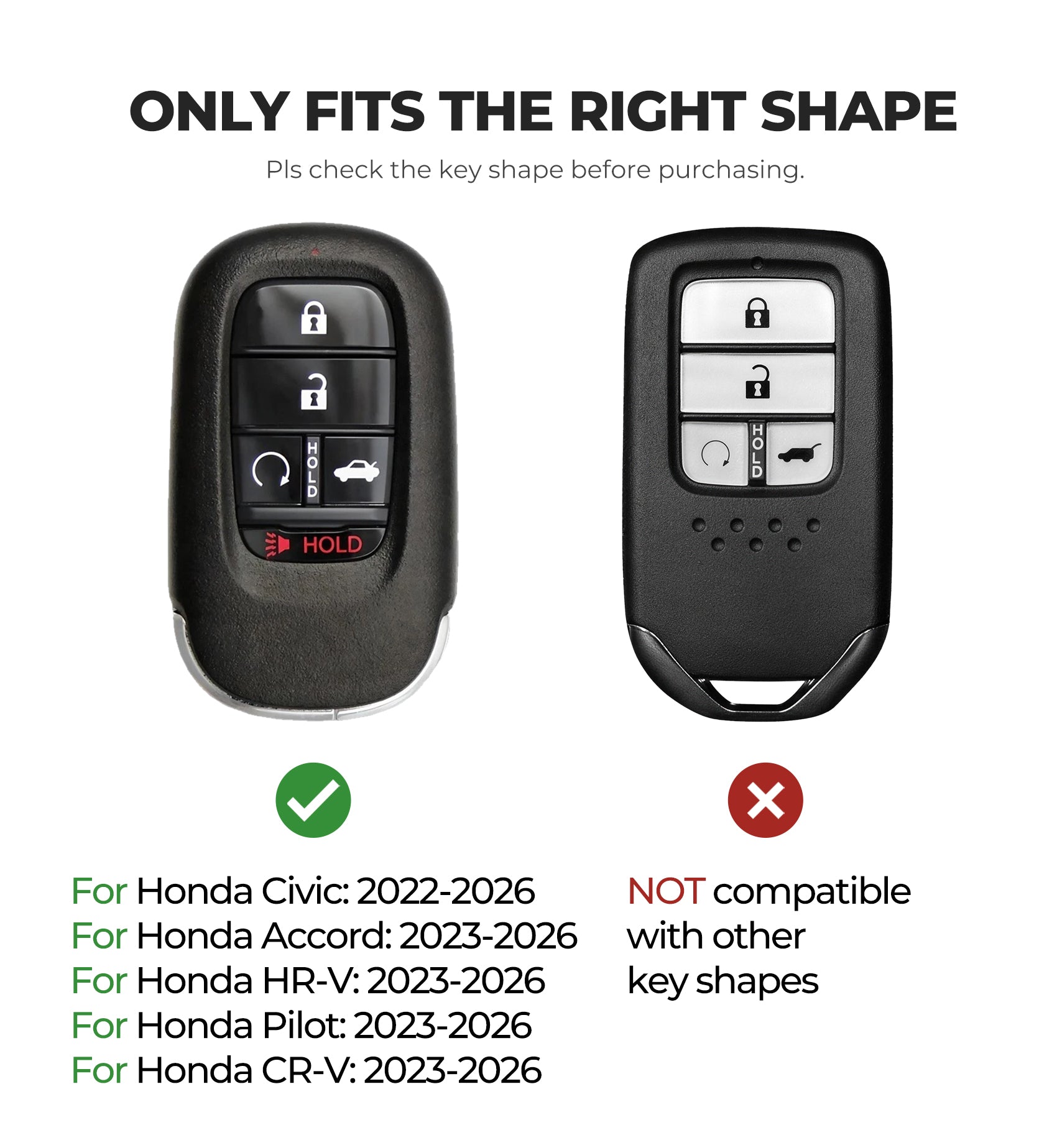 Dexnor Rugged Key Fob Cover with Carabiner Keychain for Honda 5 Buttons 2026-2022 Civic Accord CR-V HR-V Pilot Keyfob Case Protector