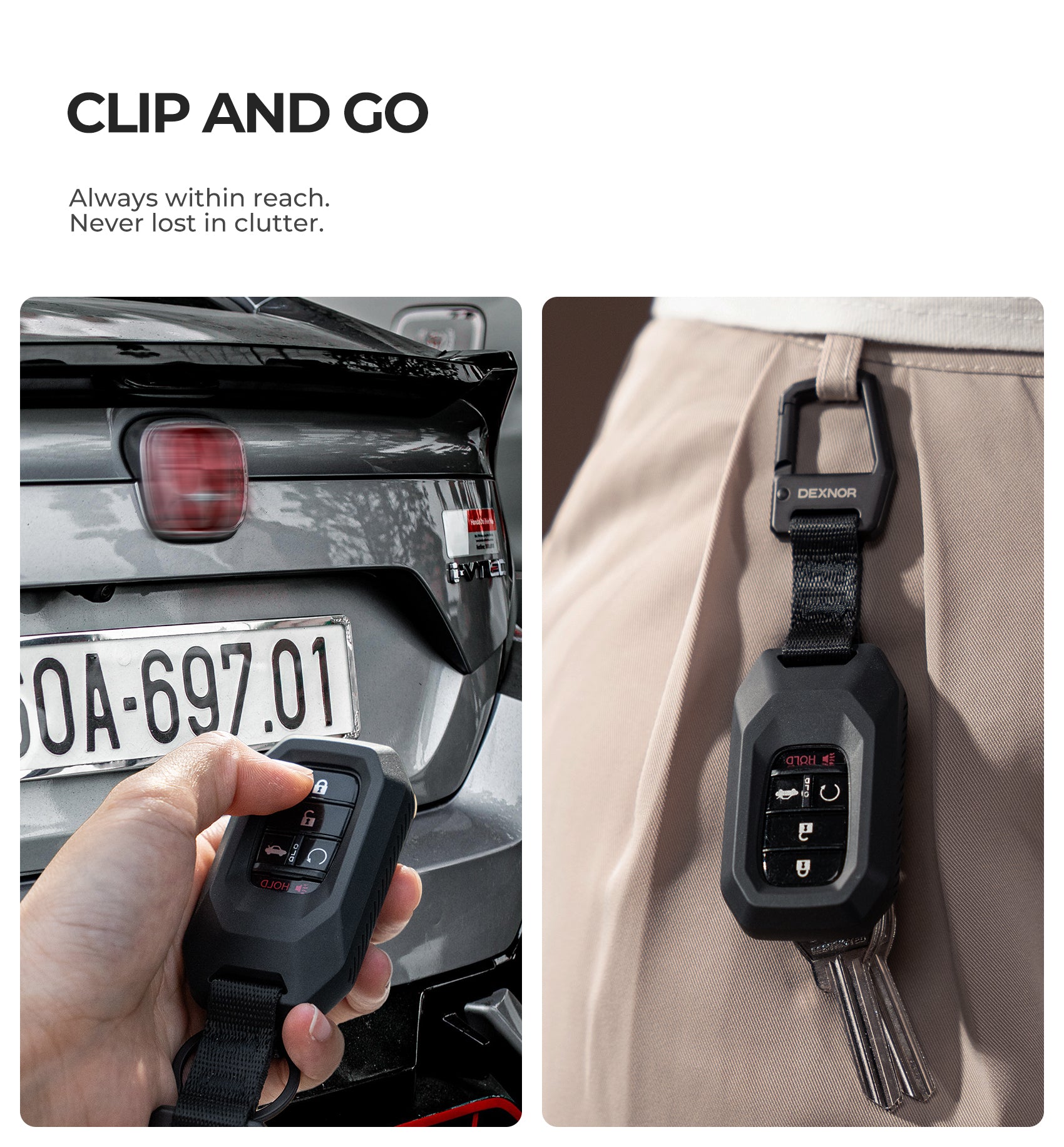 Dexnor Rugged Key Fob Cover with Carabiner Keychain for 5 Buttons Honda 2026-2022 Civic Accord CR-V HR-V Pilot Keyfob Case Protector