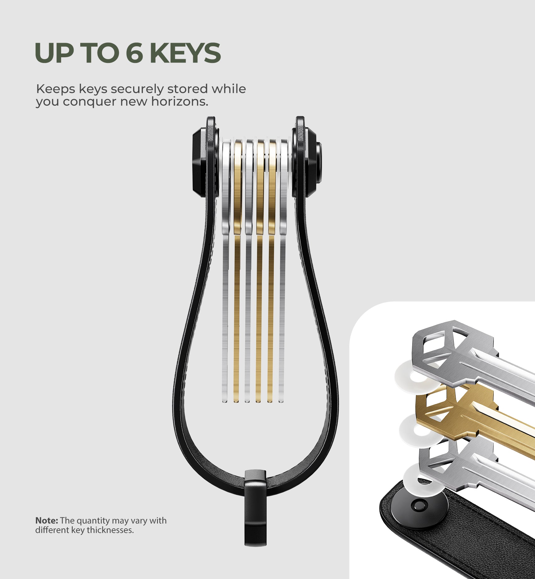 Dexnor Key Organizer Adventure-proof Leather Key Holder Snag-free Keychain Keyring up to 6 Keys