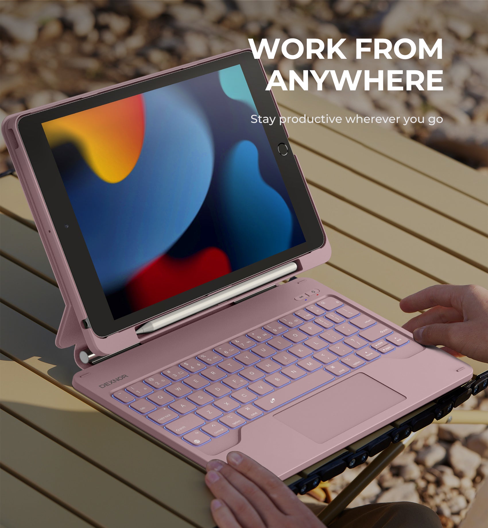 Dexnor Keyboard Case For iPad 8th Gen With Trackpad Pen Holder Slim Bluetooth Black 10.2 Inch