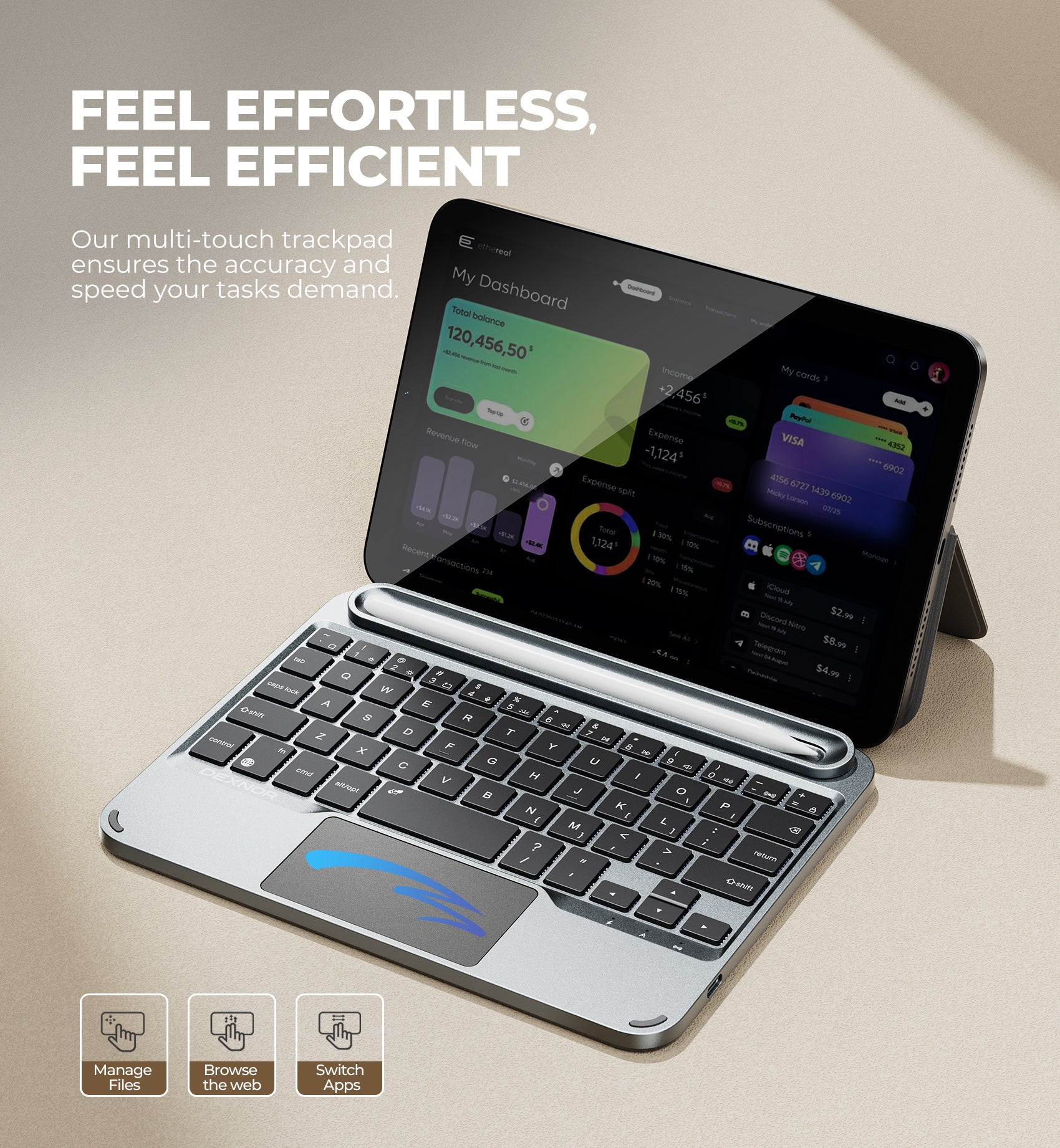 Dexnor Keyboard Case for Samsung Galaxy Z Fold 7/6/5 Portable Compact Mini Bluetooth Keyboard with Adjustable Stand Touchpad Pen Holder Backlight for 4.7"-11" Phones/iOS/Android/iPad mini