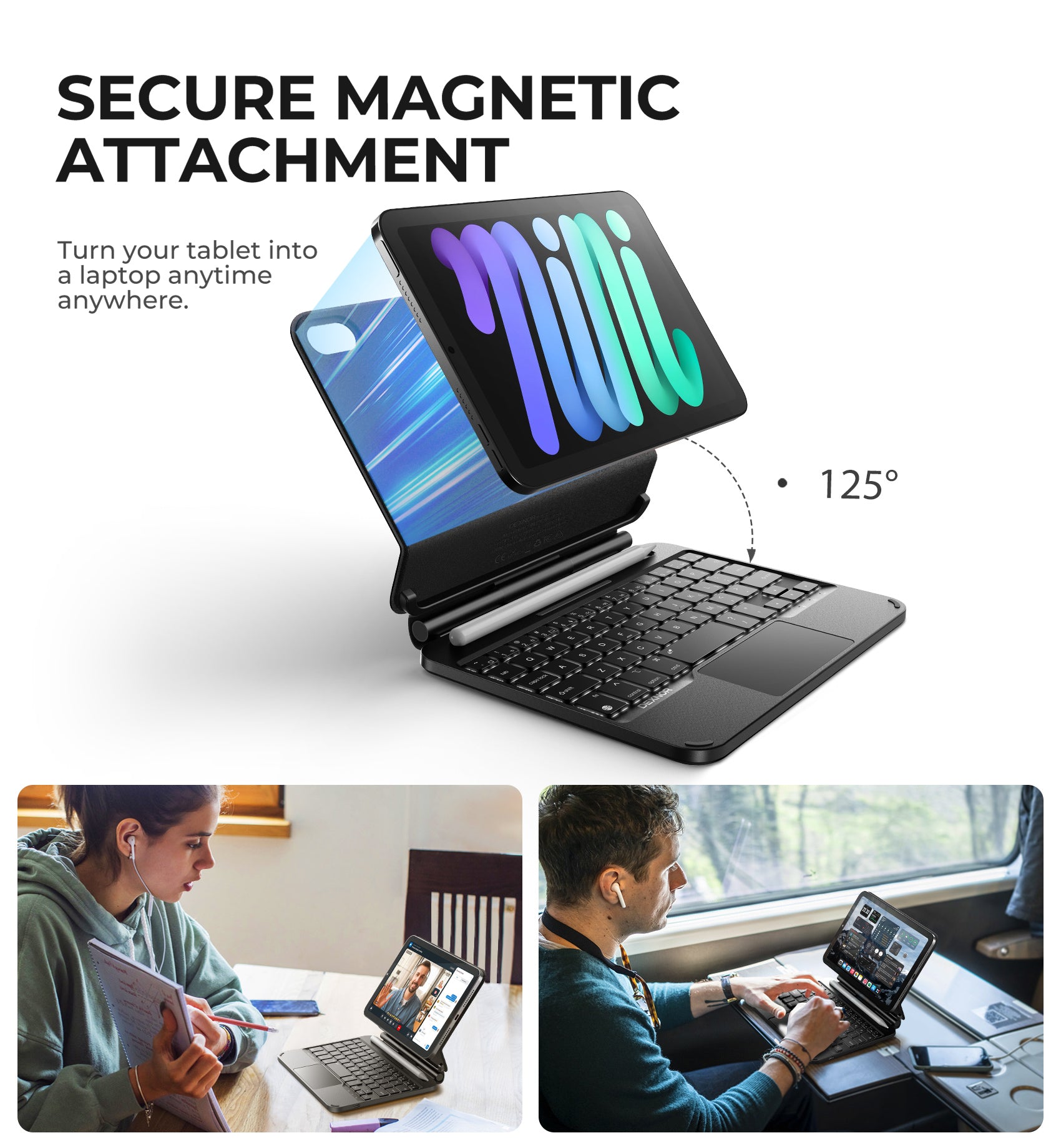 Dexnor Case for iPad Mini 7th Generation 2024 (A17 Pro) with Keyboard Magnetic Floating Cantilever Stand with Trackpad Pencil Holder Backlit