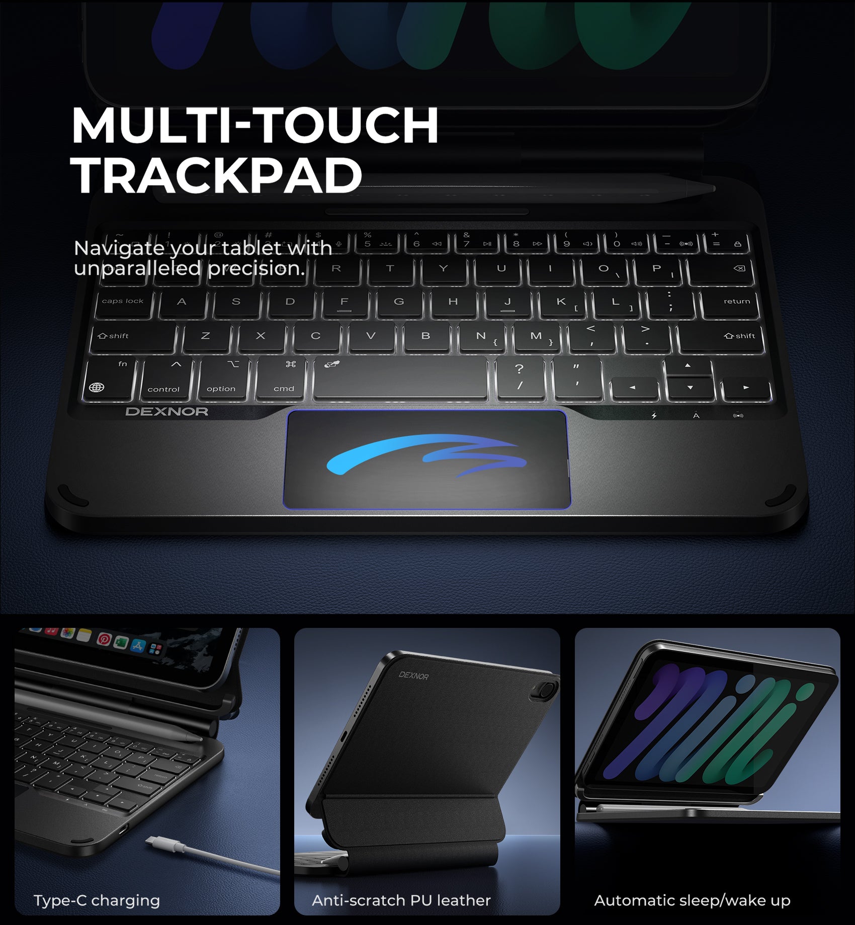 Dexnor Case for iPad Mini 7th Generation 2024 (A17 Pro) with Keyboard Magnetic Floating Cantilever Stand with Trackpad Pencil Holder Backlit