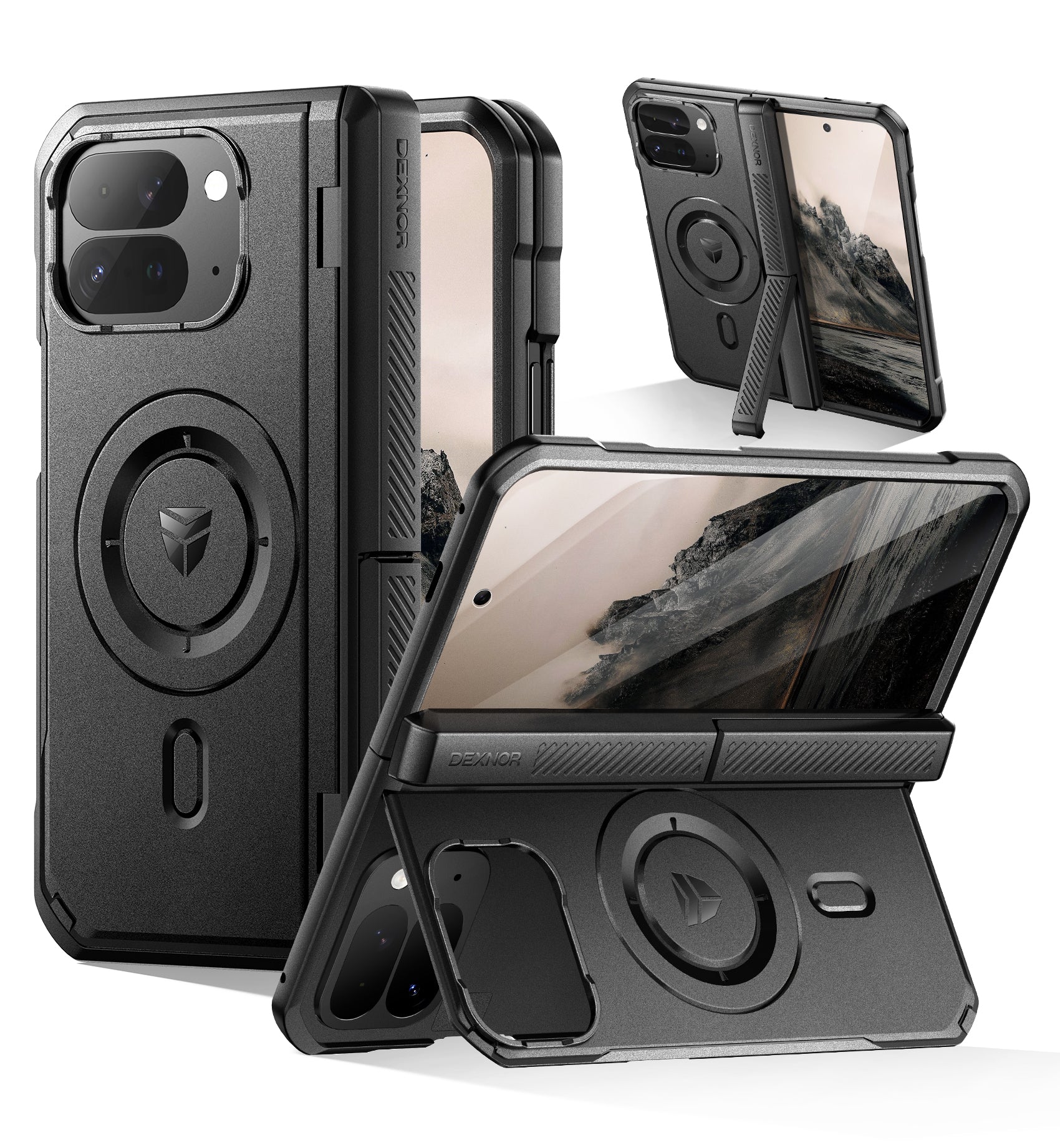 Dexnor Case for Google Pixel 10 Pro Fold with Dual Kickstands Front Screen Protector Hinge Protection Full Body Rugged Protective Cover Bumper