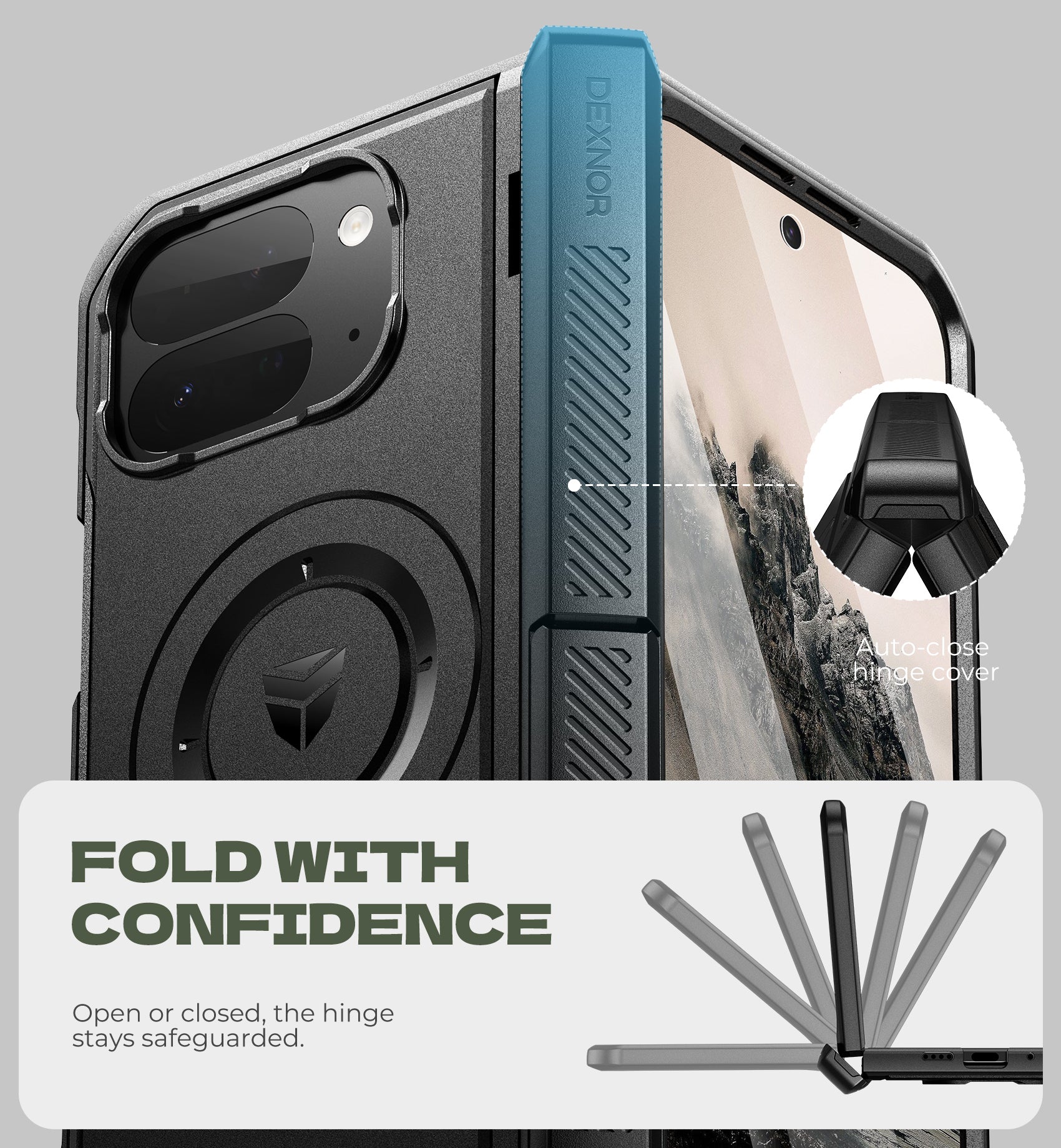 Dexnor Case for Google Pixel 10 Pro Fold with Dual Kickstands Front Screen Protector Hinge Protection Full Body Rugged Protective Cover Bumper