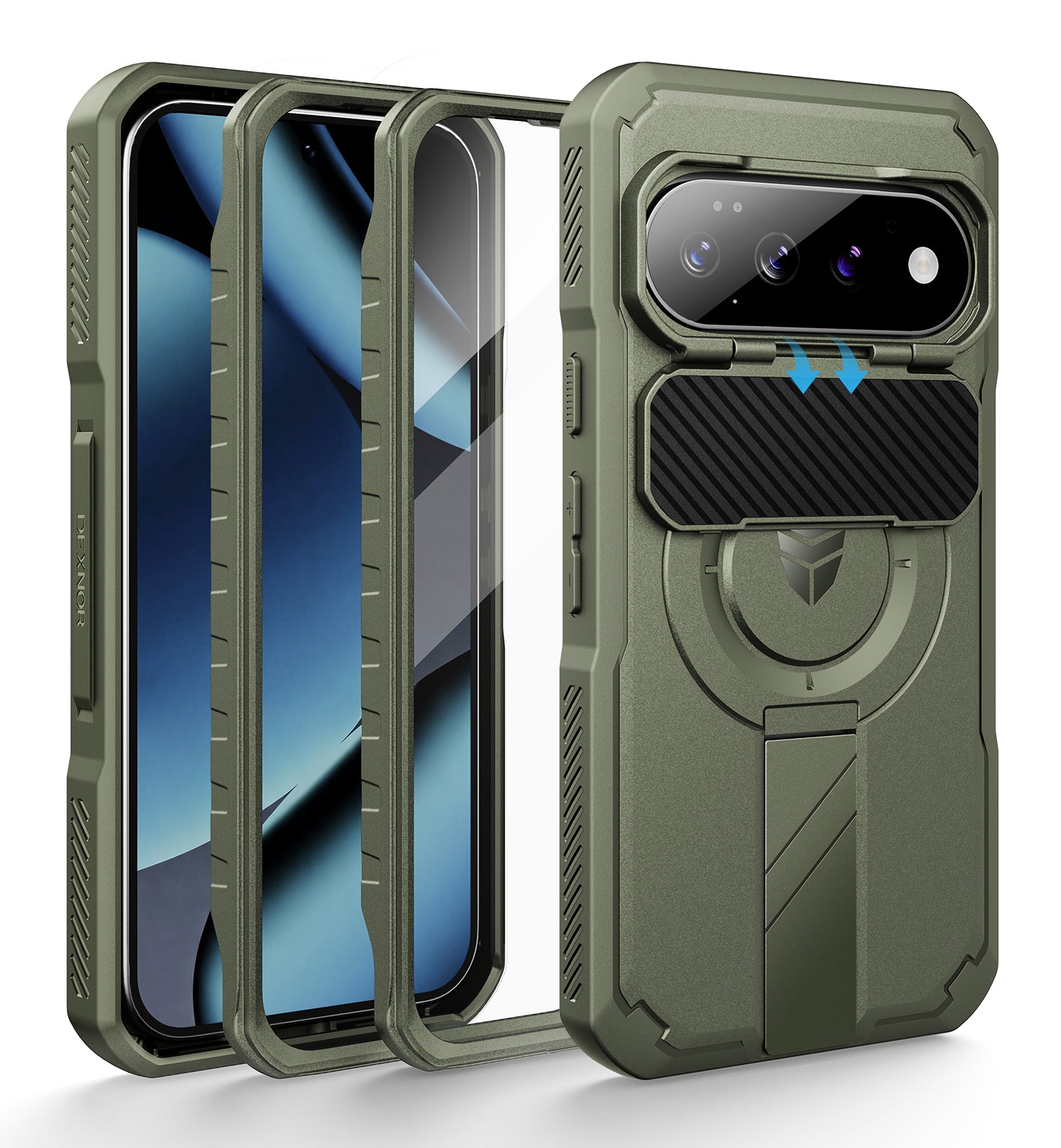 Dexnor Case for Google Pixel 10 with Flip Camera Cover 2 Front Frames Built-in Screen Protector Kickstand Full-Body Shockproof Protective Cover Rugged Bumper Cases 2026