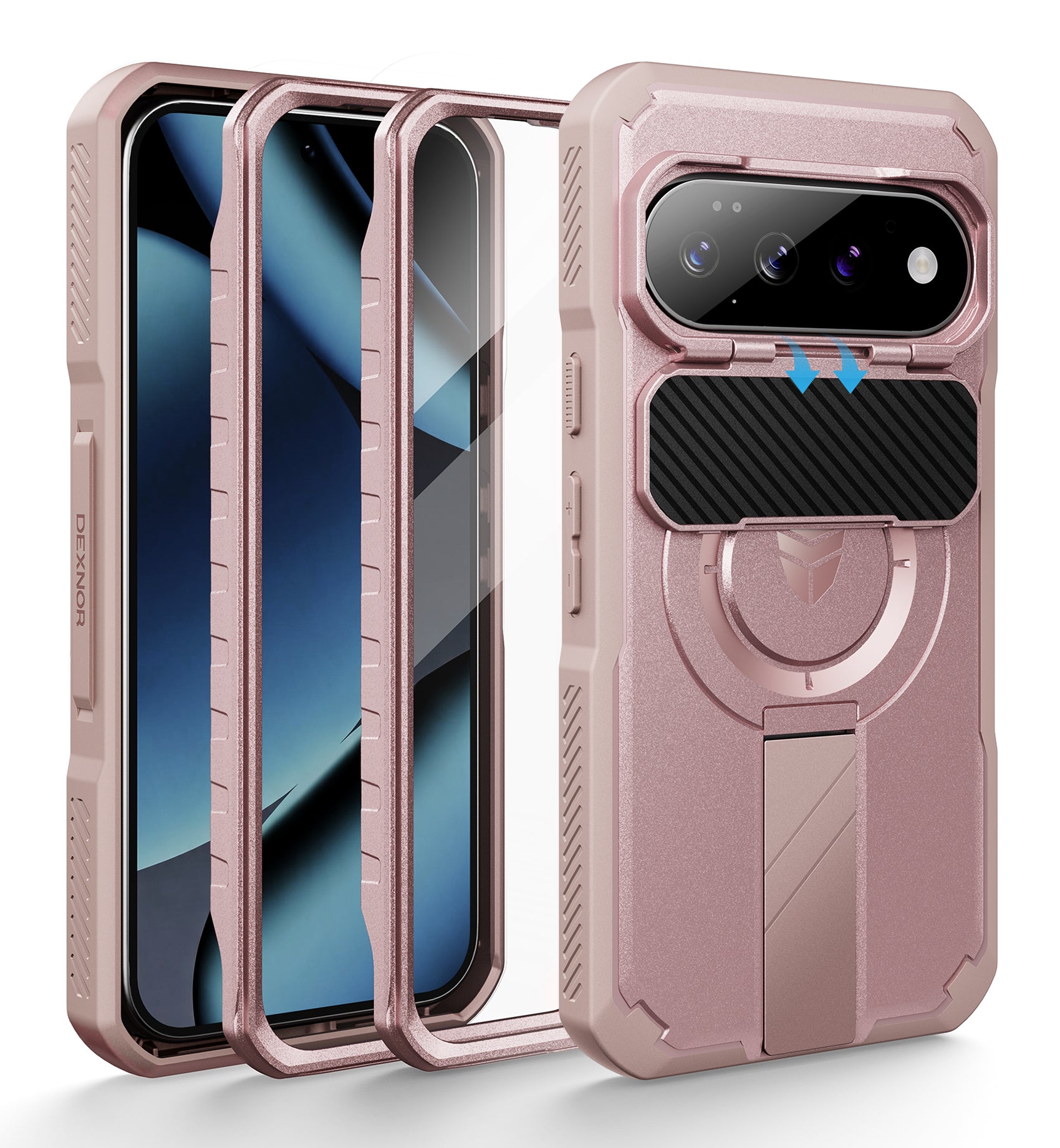 Dexnor Case for Google Pixel 10 with Flip Camera Cover 2 Front Frames Built-in Screen Protector Kickstand Full-Body Shockproof Protective Cover Rugged Bumper Cases 2026