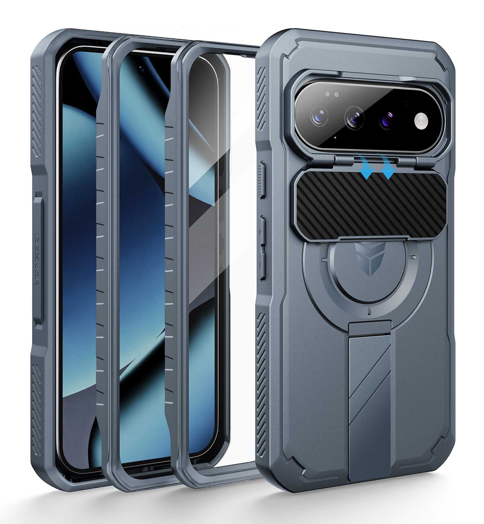 Dexnor Case for Google Pixel 10 Pro with Flip Camera Cover 2 Front Frames Built-in Screen Protector Kickstand Full-Body Shockproof Protective Cover Rugged Bumper Cases 2026