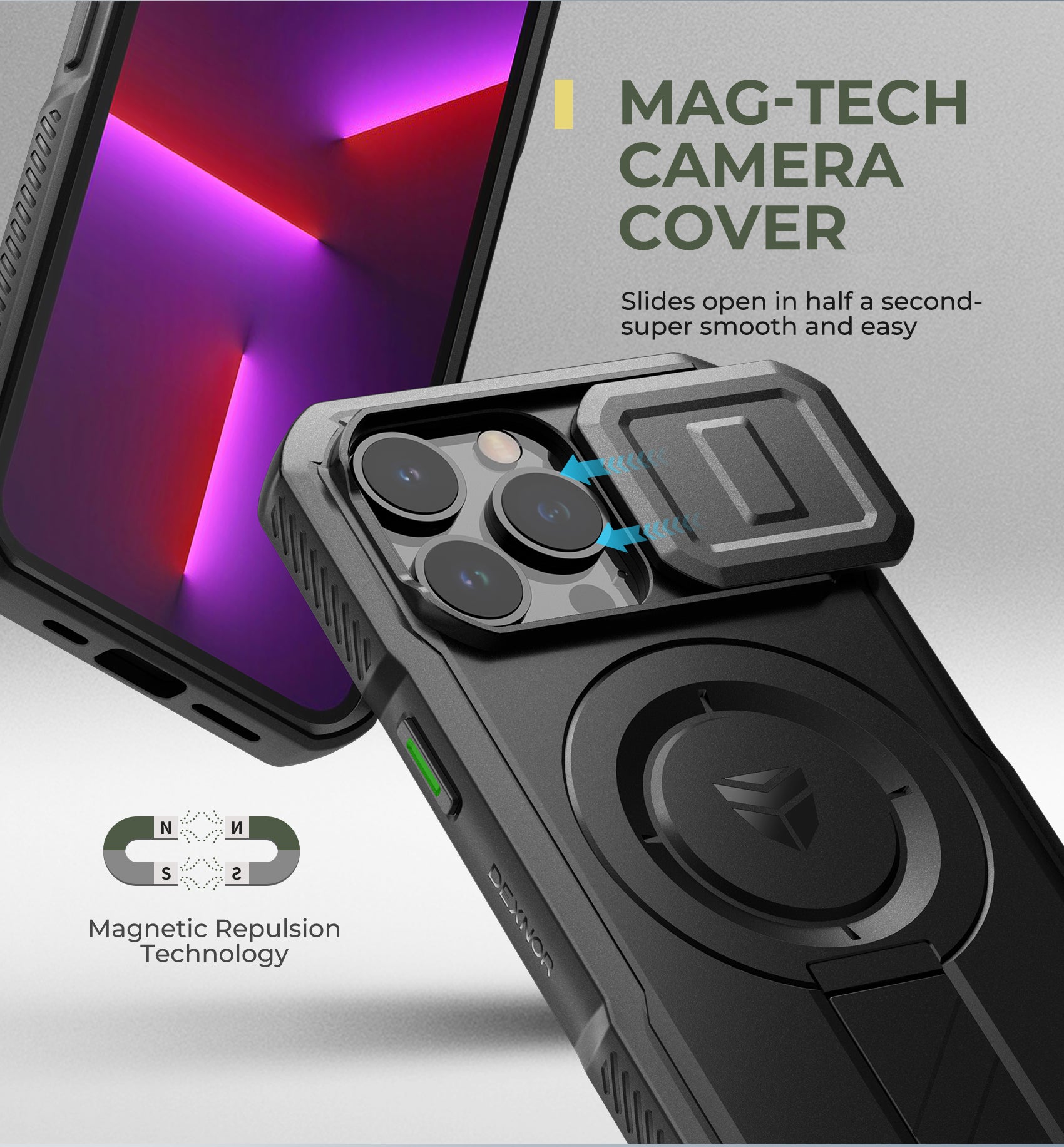 Dexnor Case for iPhone 13 Pro with Slide Camera Cover Adjustable Kickstand Compatible with MagSafe Rugged Shockproof Bumper Heavy-Duty Magnetic Protective Cover