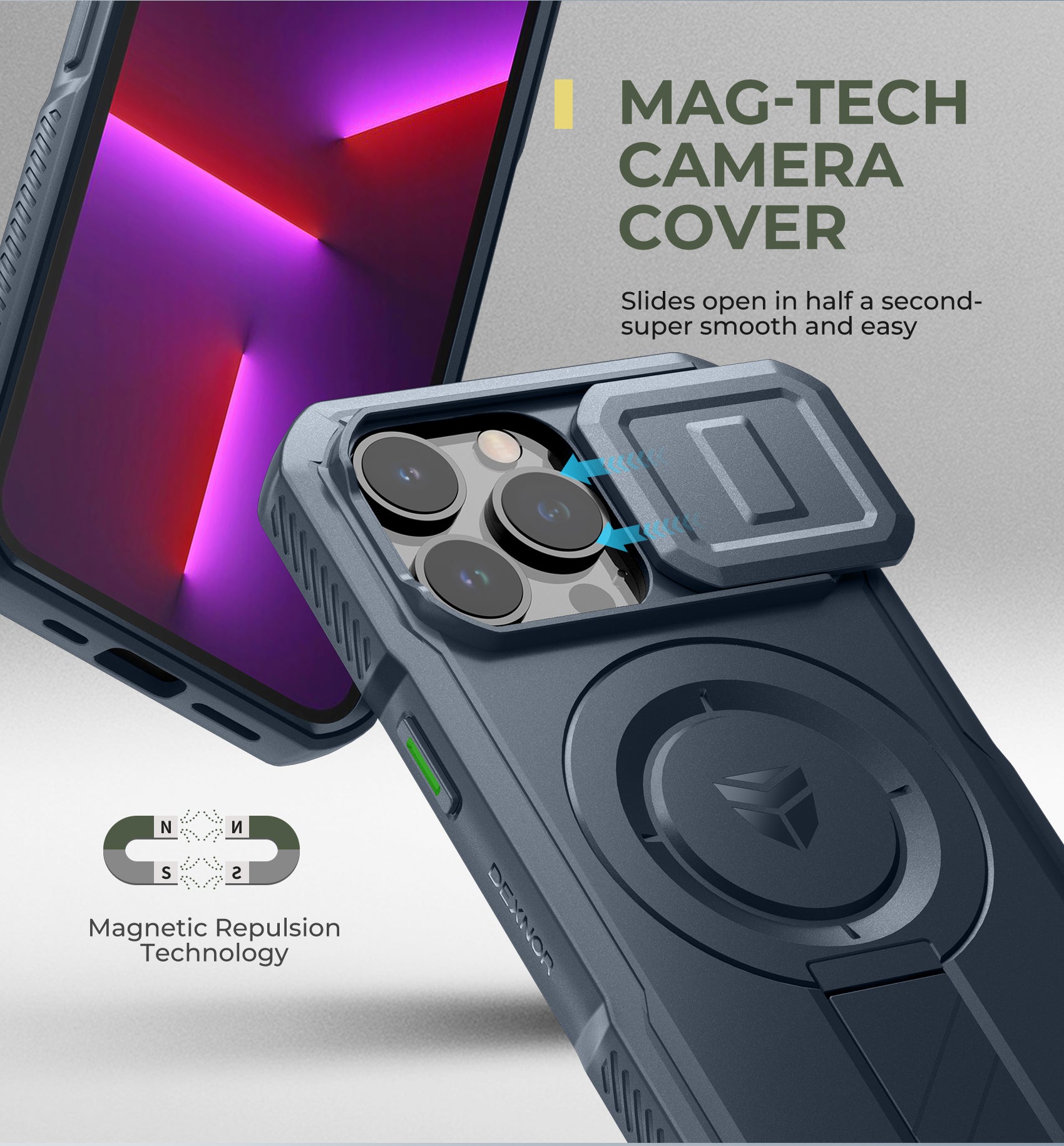 Dexnor Case for iPhone 13 Pro with Slide Camera Cover Adjustable Kickstand Compatible with MagSafe Rugged Shockproof Bumper Heavy-Duty Magnetic Protective Cover
