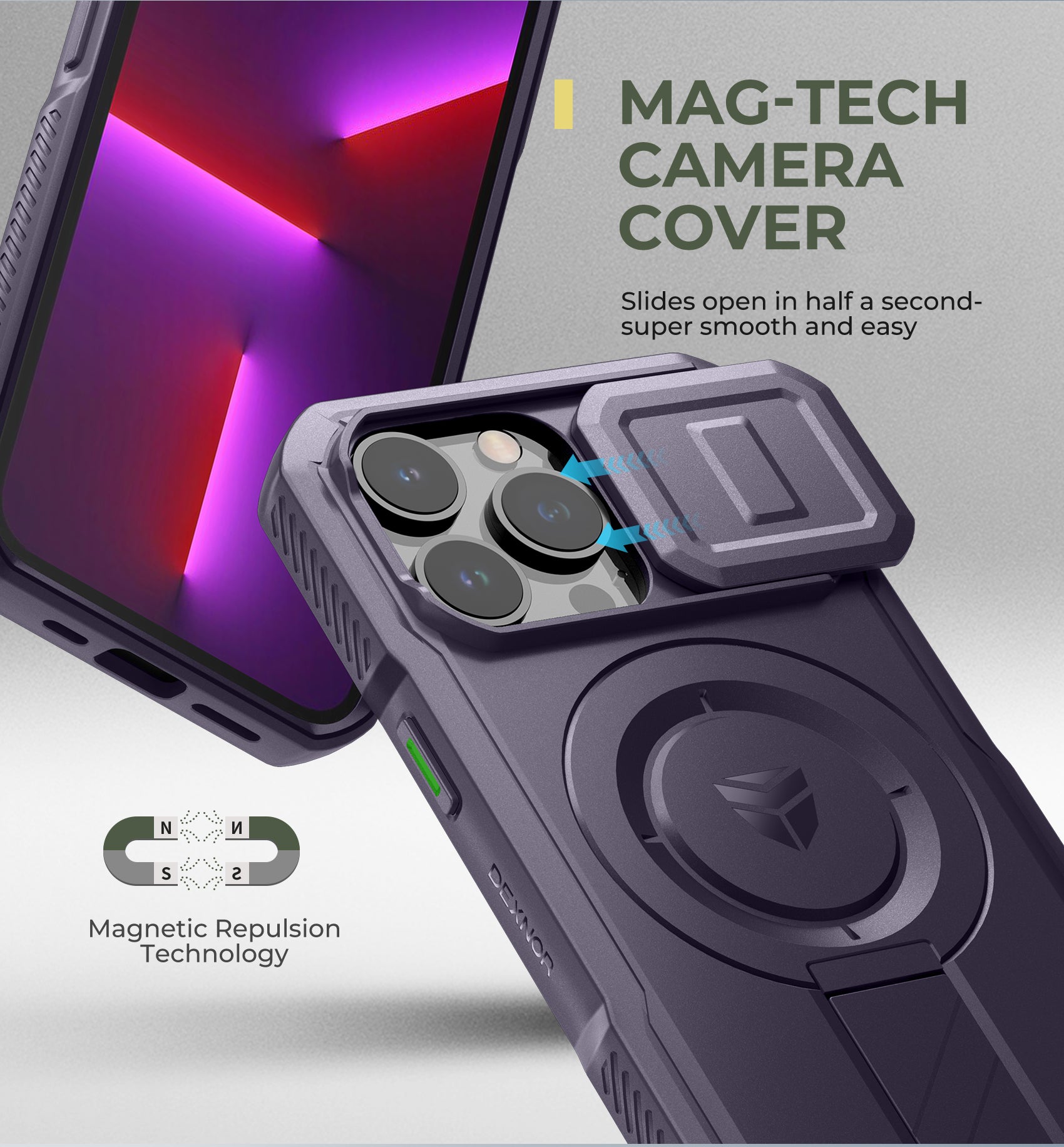 Dexnor Case for iPhone 13 Pro with Slide Camera Cover Adjustable Kickstand Compatible with MagSafe Rugged Shockproof Bumper Heavy-Duty Magnetic Protective Cover