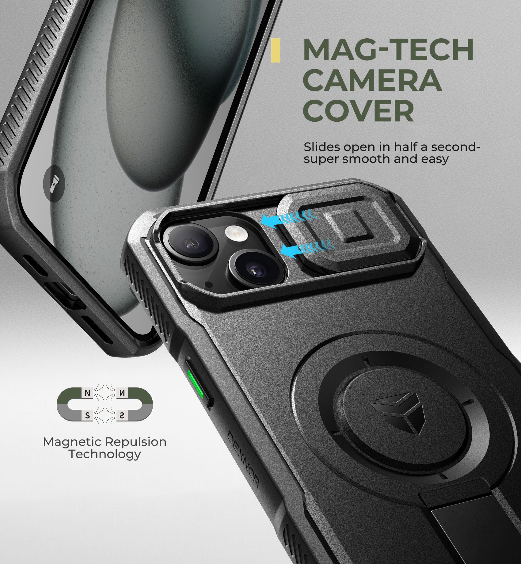 Dexnor Case for iPhone 14 Plus with Slide Camera Cover Adjustable Kickstand Compatible with MagSafe