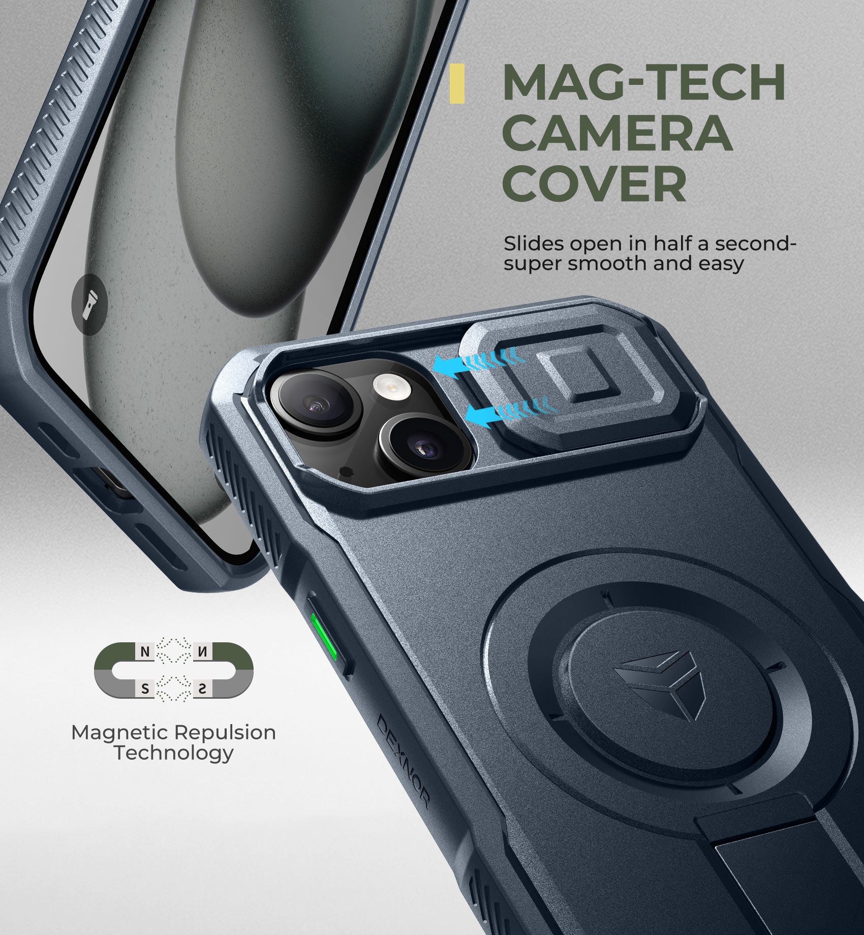Dexnor Case for iPhone 14 Plus with Slide Camera Cover Adjustable Kickstand Compatible with MagSafe