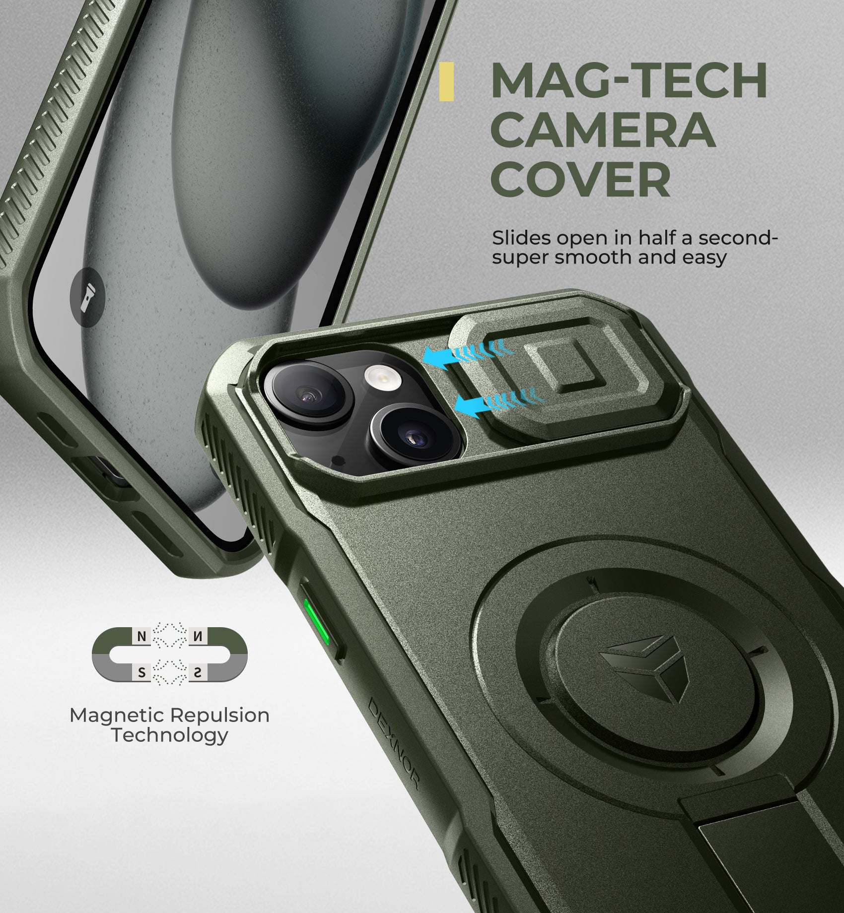 Dexnor Case for iPhone 14 Plus with Slide Camera Cover Adjustable Kickstand Compatible with MagSafe