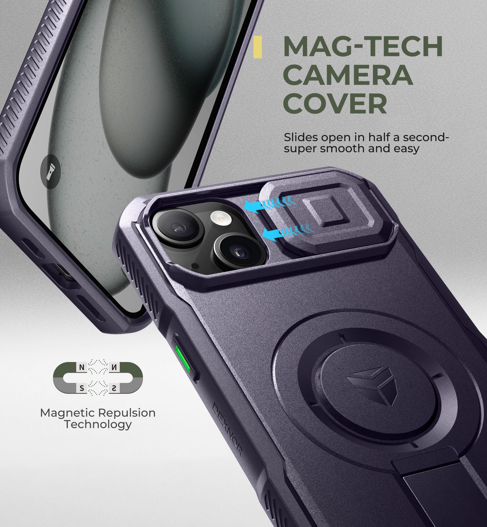 Dexnor Case for iPhone 14 Plus with Slide Camera Cover Adjustable Kickstand Compatible with MagSafe