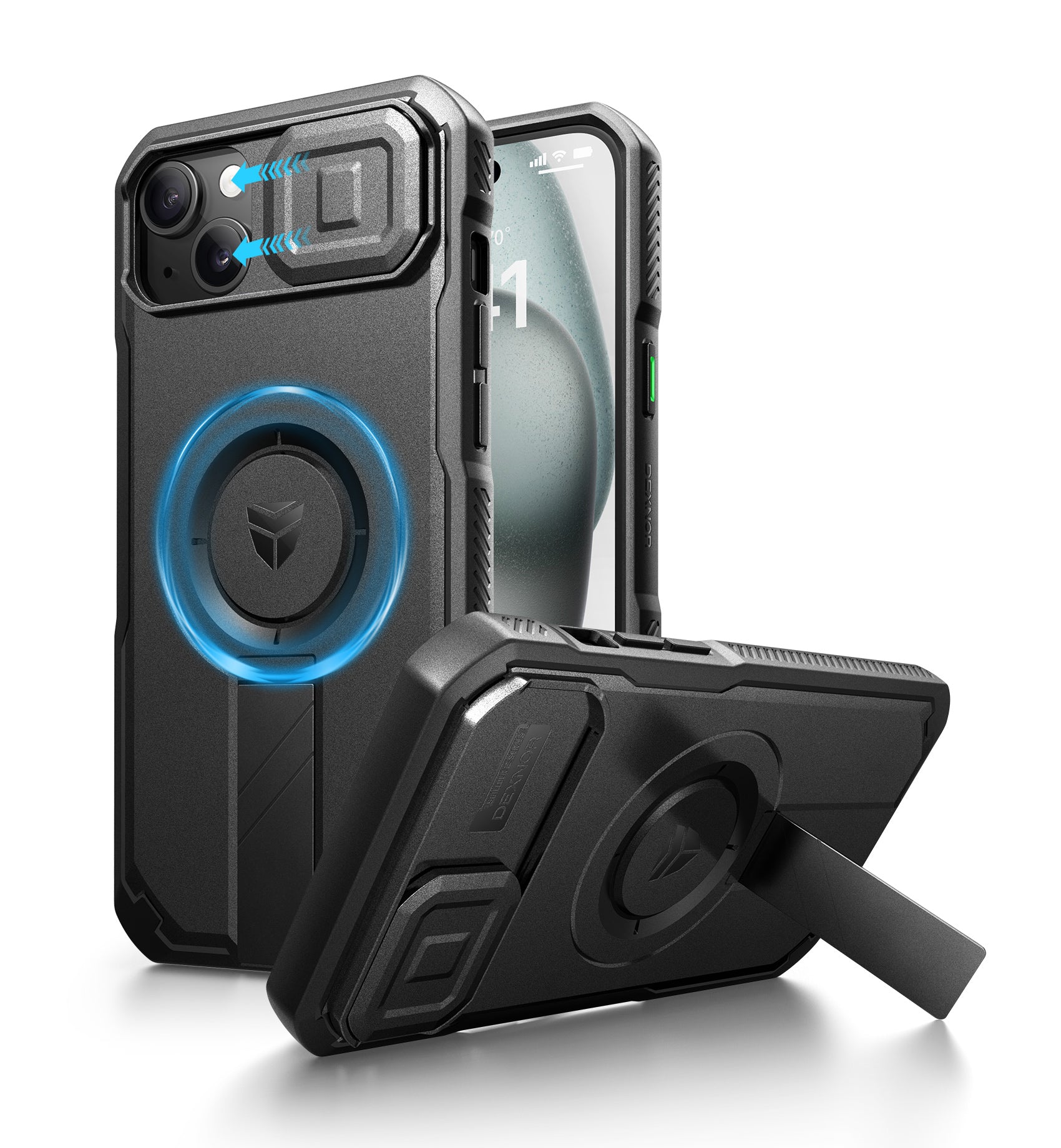 Dexnor Case for iPhone 15 Plus with Slide Camera Cover Adjustable Kickstand Compatible with MagSafe Heavy-Duty Magnetic Protective Cover