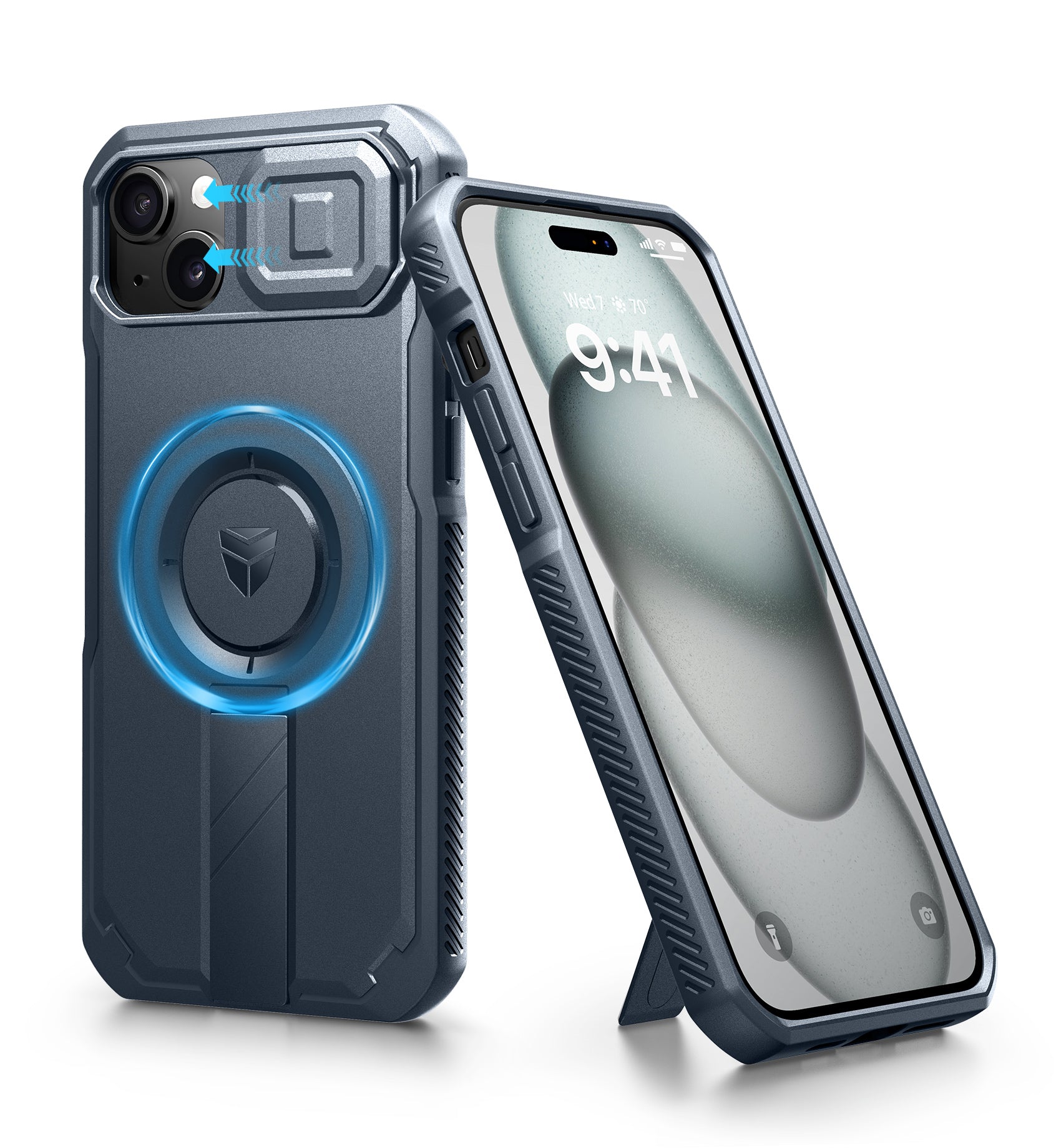 Dexnor Case for iPhone 15 Plus with Slide Camera Cover Adjustable Kickstand Compatible with MagSafe Heavy-Duty Magnetic Protective Cover