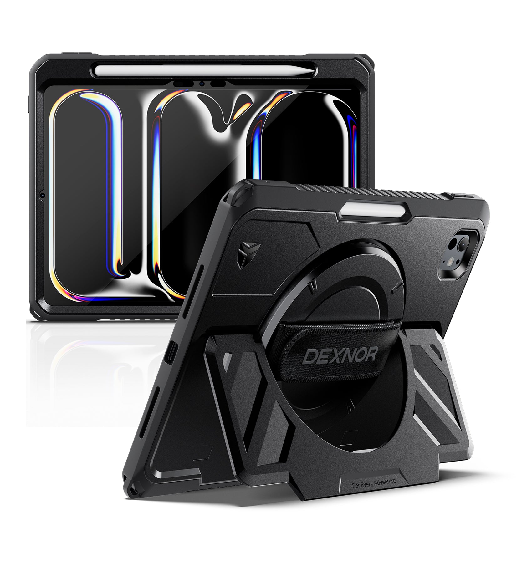 Dexnor Tablet Case for iPad Pro 11 inch M5 2025/M4 2024, Rugged with 360° Rotating Hand Strap Screen Protector Pencil Holder Shockproof Full-Body Cover