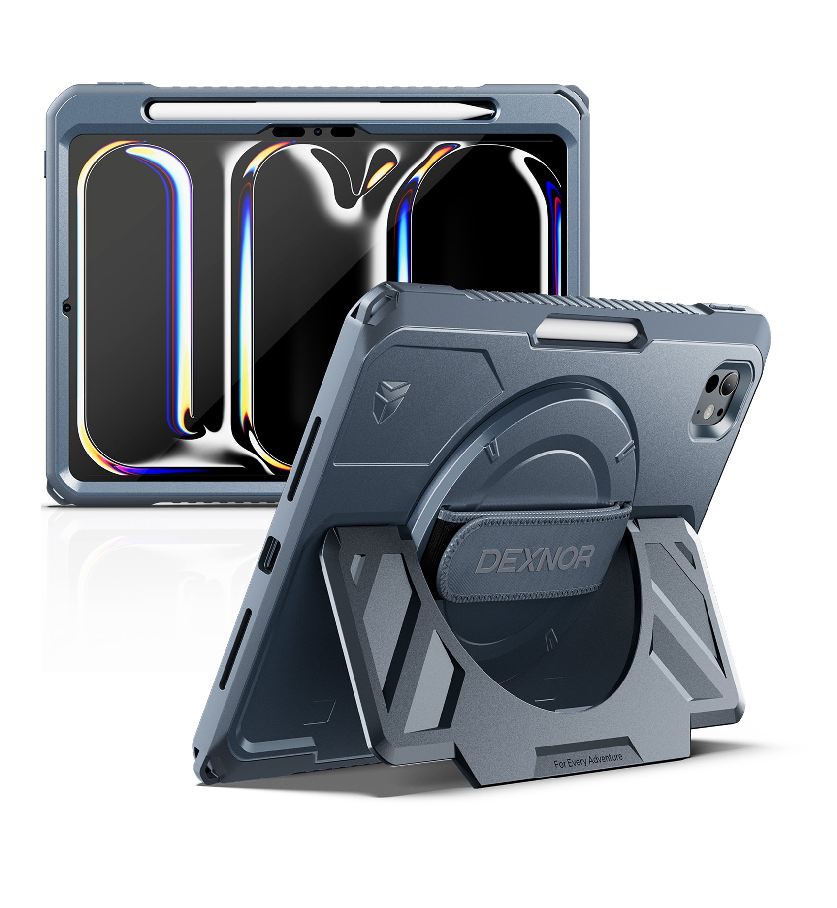 Dexnor Tablet Case for iPad Pro 11 inch M5 2025/M4 2024, Rugged with 360° Rotating Hand Strap Screen Protector Pencil Holder Shockproof Full-Body Cover