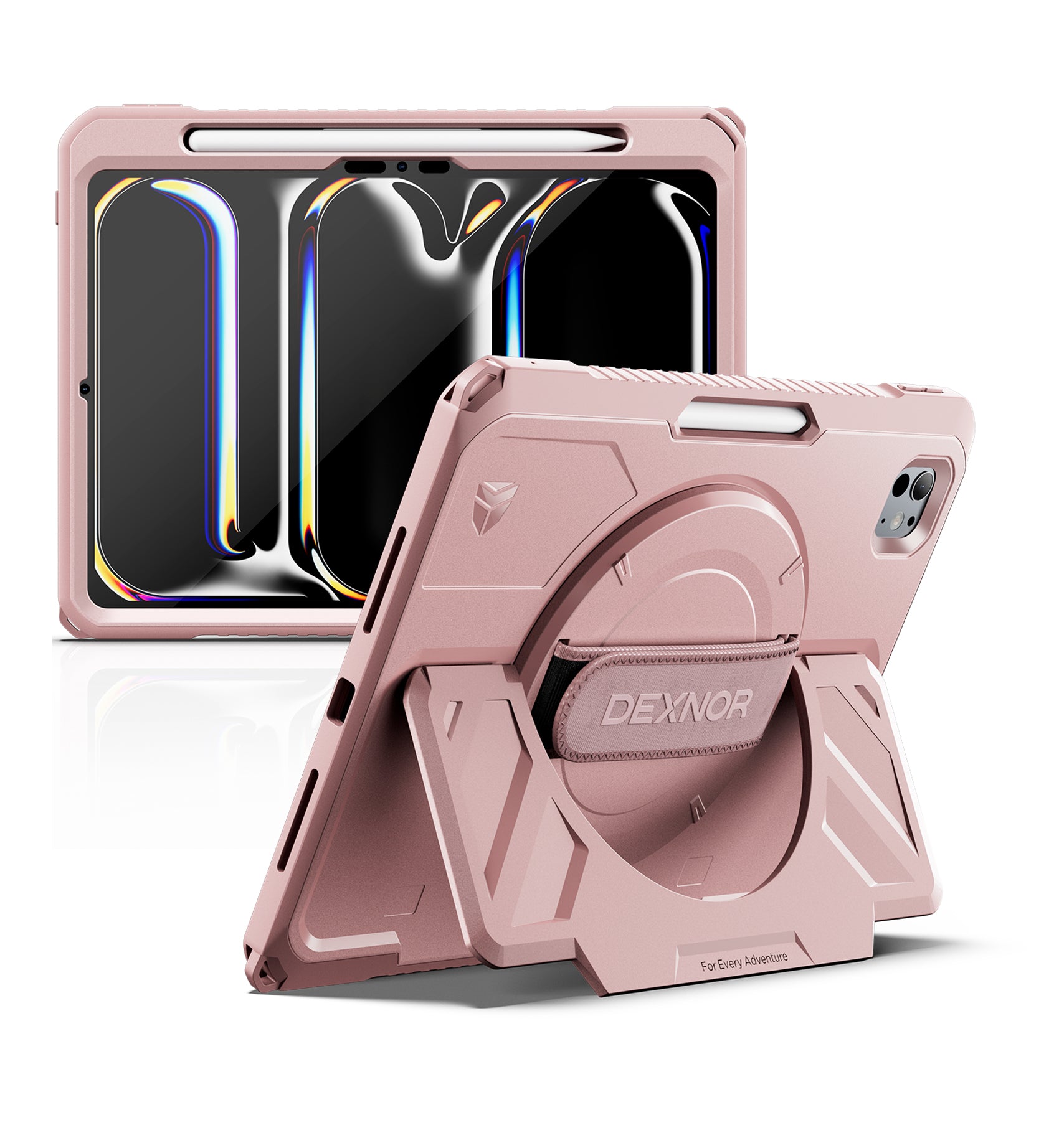 Dexnor Tablet Case for iPad Pro 11 inch M5 2025/M4 2024, Rugged with 360° Rotating Hand Strap Screen Protector Pencil Holder Shockproof Full-Body Cover