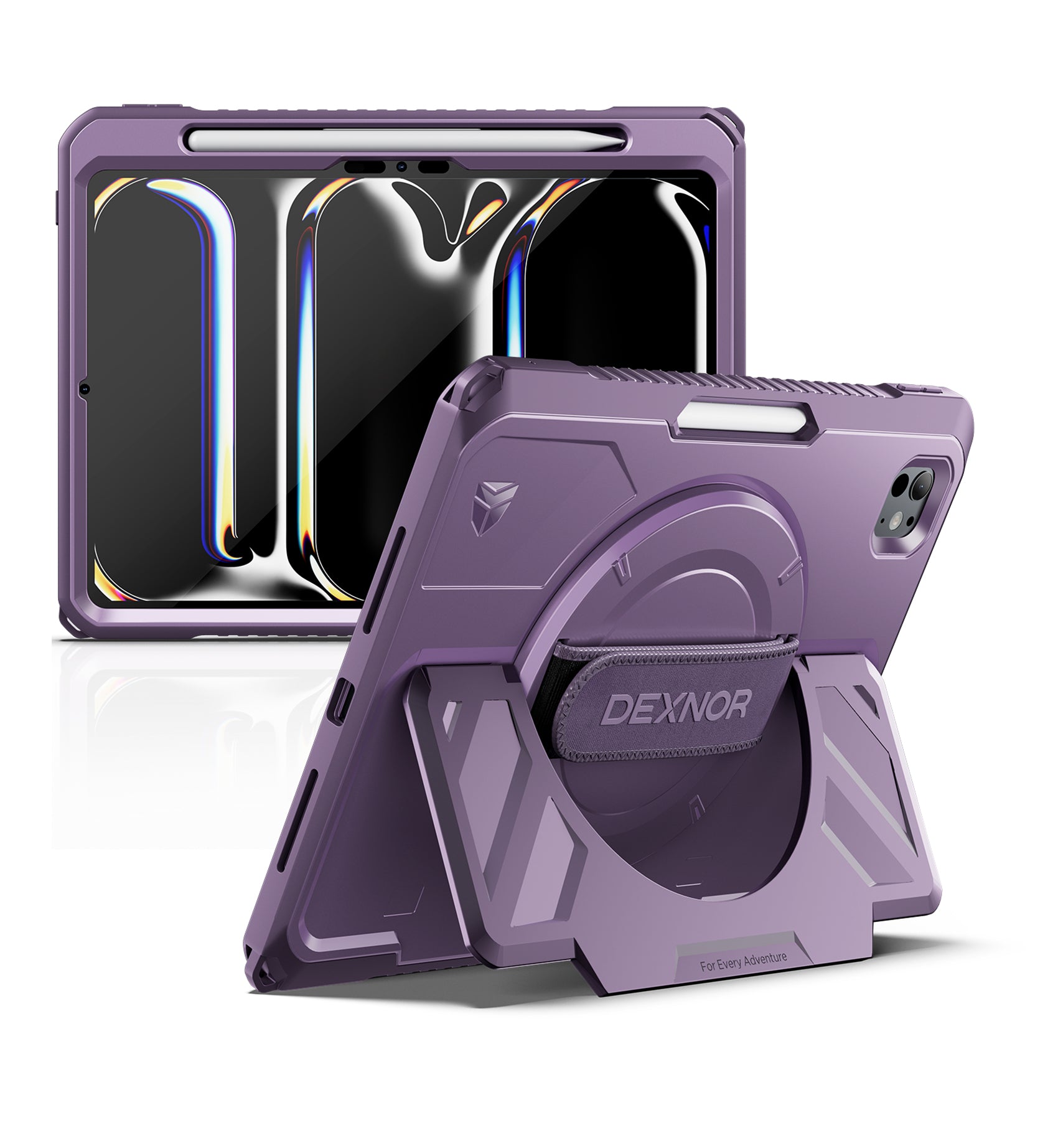 Dexnor Tablet Case for iPad Pro 11 inch M5 2025/M4 2024, Rugged with 360° Rotating Hand Strap Screen Protector Pencil Holder Shockproof Full-Body Cover