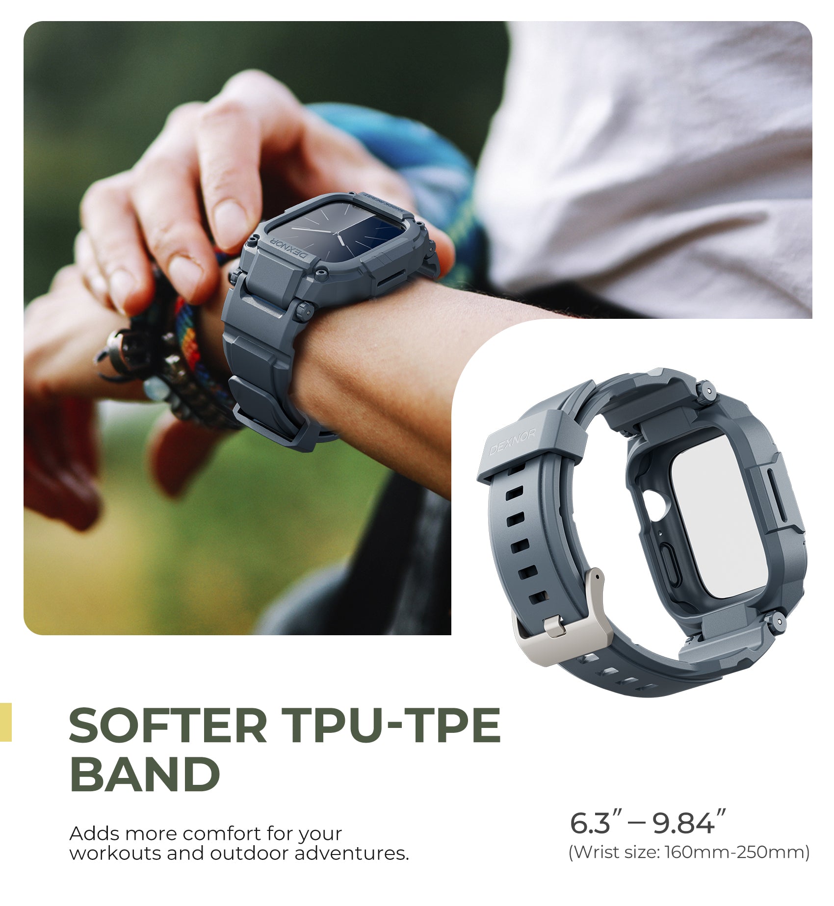 Dexnor Watch Band with Case for Apple Watch Series 9 45mm Series 8 45mm Series 7 45mm Built-in 2 Sets Tempered Glass Screen Protector Snap-on Cover with Band