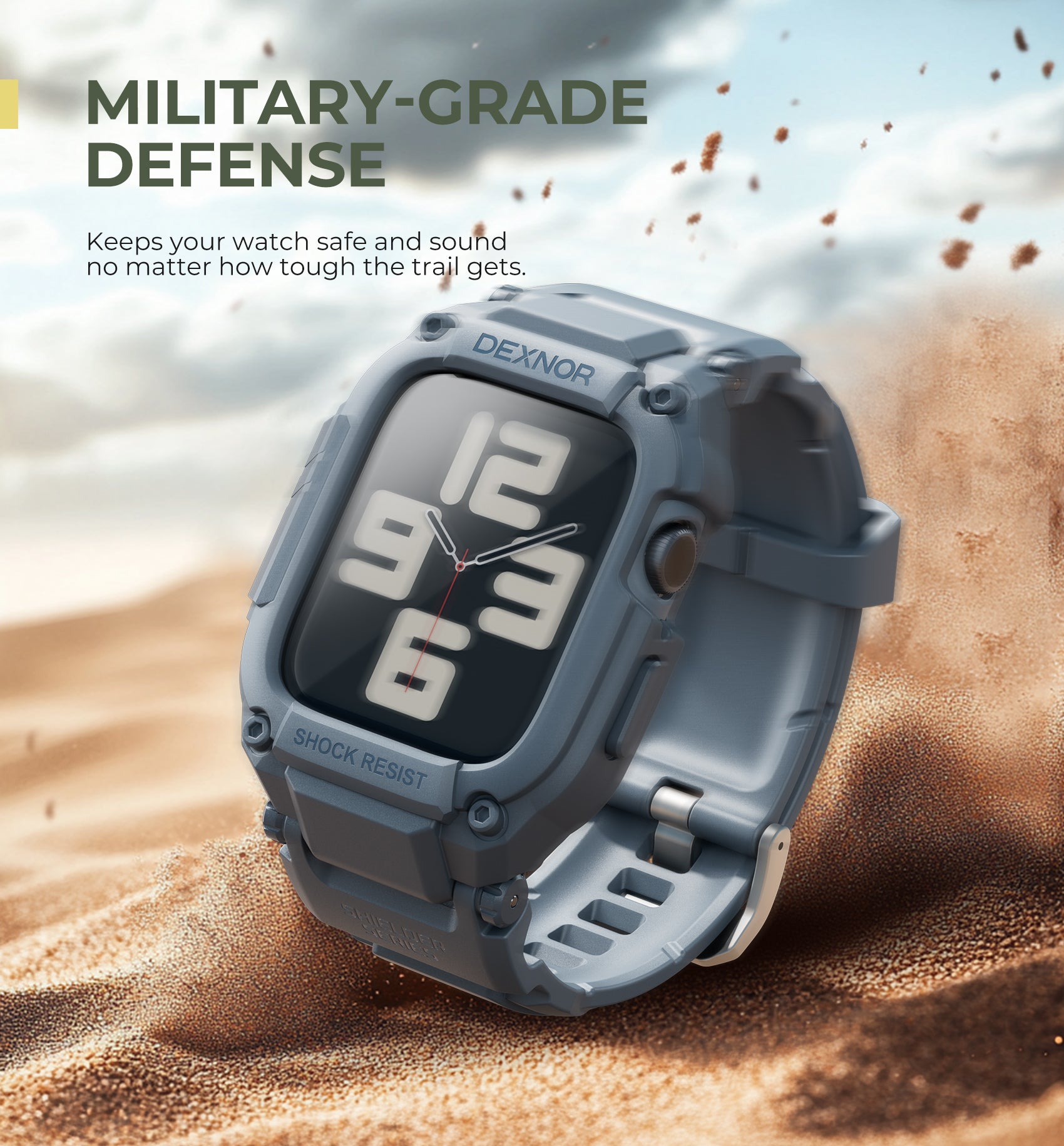 Dexnor Watch Band with Case for Apple Watch Series SE2 44mm Series SE 44mm Series 6 44mm Series 5 44mm Series 4 44mm  Built-in 2 Sets Tempered Glass Screen Protector Snap-on Cover with Band