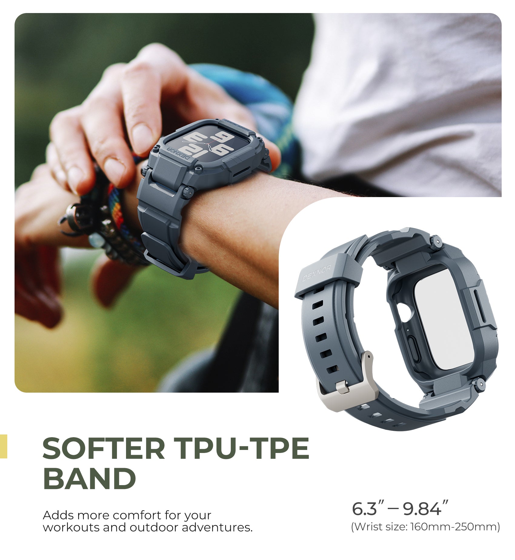 Dexnor Watch Band with Case for Apple Watch Series SE2 44mm Series SE 44mm Series 6 44mm Series 5 44mm Series 4 44mm  Built-in 2 Sets Tempered Glass Screen Protector Snap-on Cover with Band