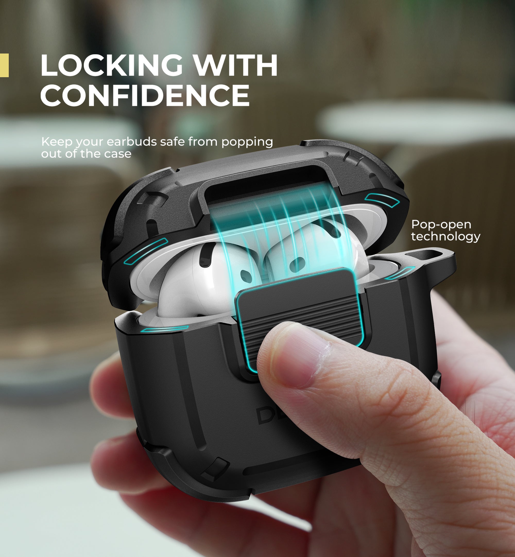 Dexnor Case for AirPods 4th Generation 2024  with Drop-Proof Lock Shockproof Rugged Bumper Cases Carabiner & Keyring & Cleaner Kit  Black