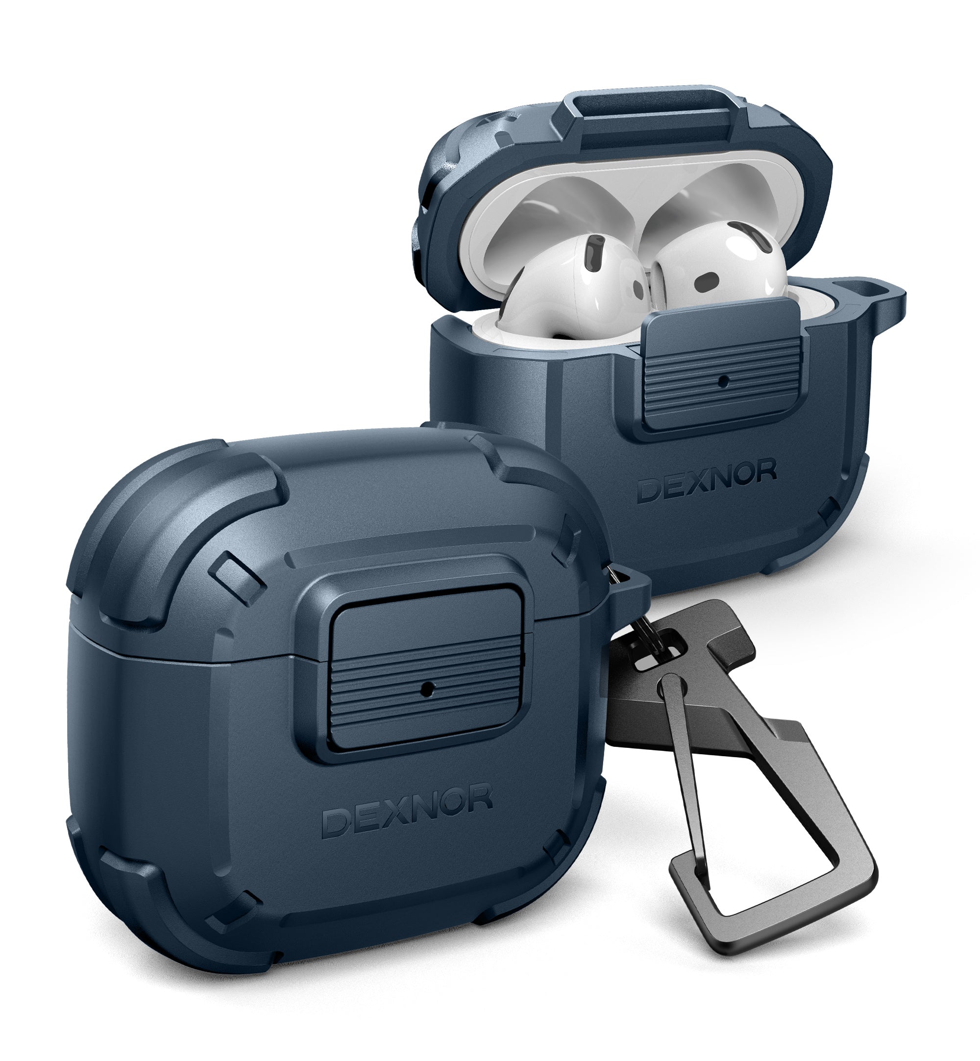 Dexnor Case for AirPods 4th Generation 2024  with Drop-Proof Lock Shockproof Rugged Bumper Cases Carabiner & Keyring & Cleaner Kit  Black