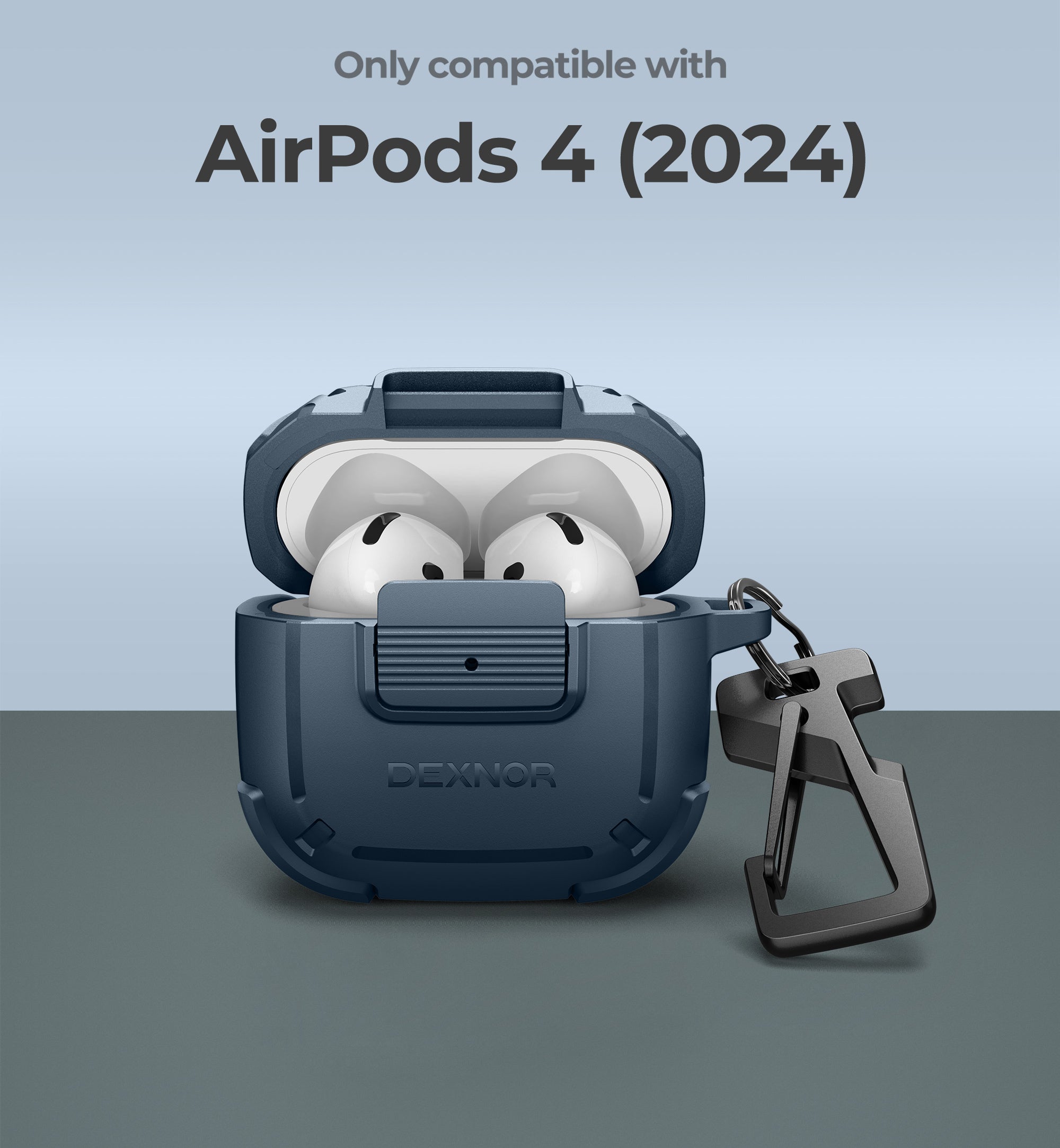Dexnor Case for AirPods 4th Generation 2024  with Drop-Proof Lock Shockproof Rugged Bumper Cases Carabiner & Keyring & Cleaner Kit  Black