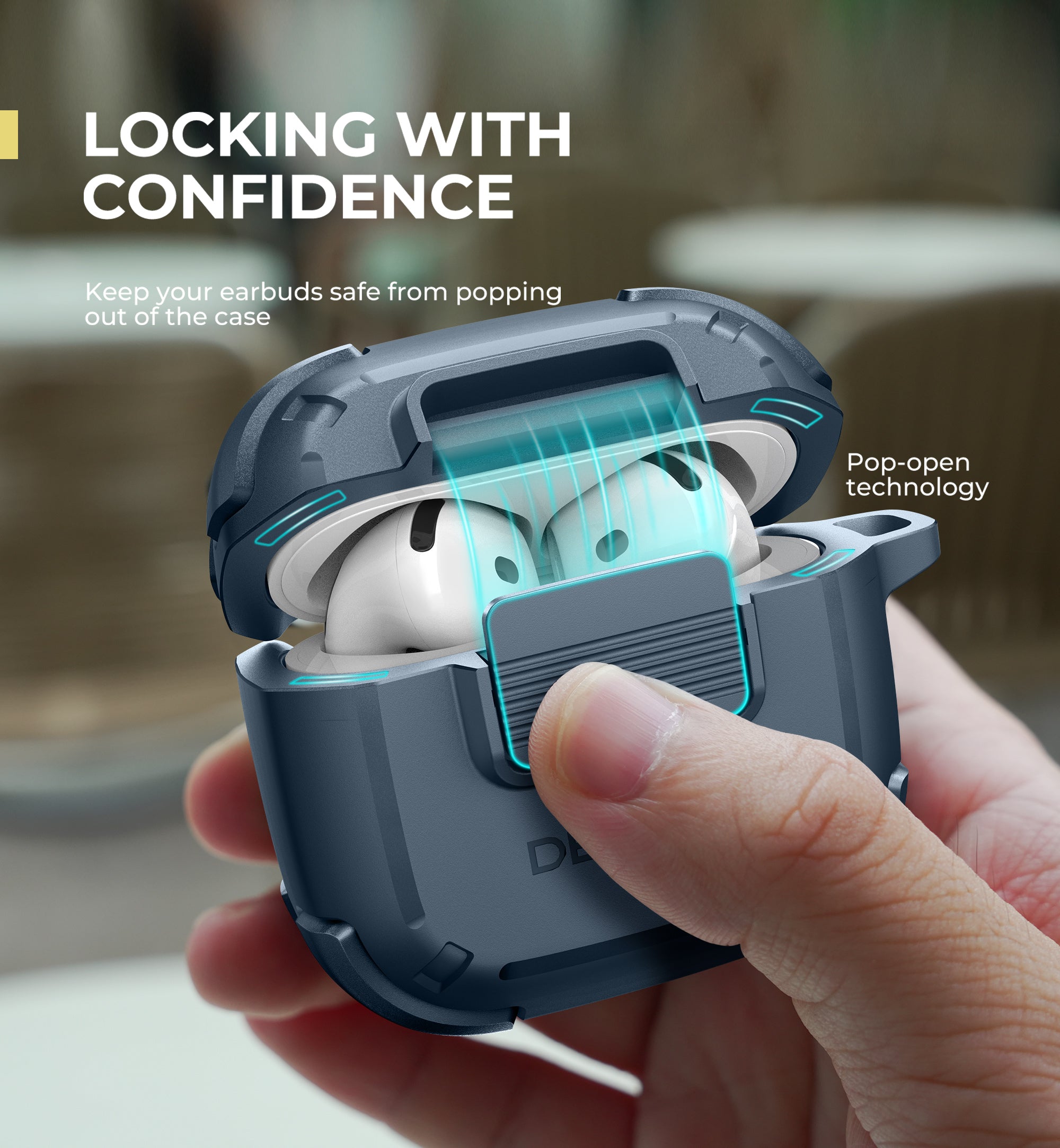 Dexnor Case for AirPods 4th Generation 2024  with Drop-Proof Lock Shockproof Rugged Bumper Cases Carabiner & Keyring & Cleaner Kit  Black