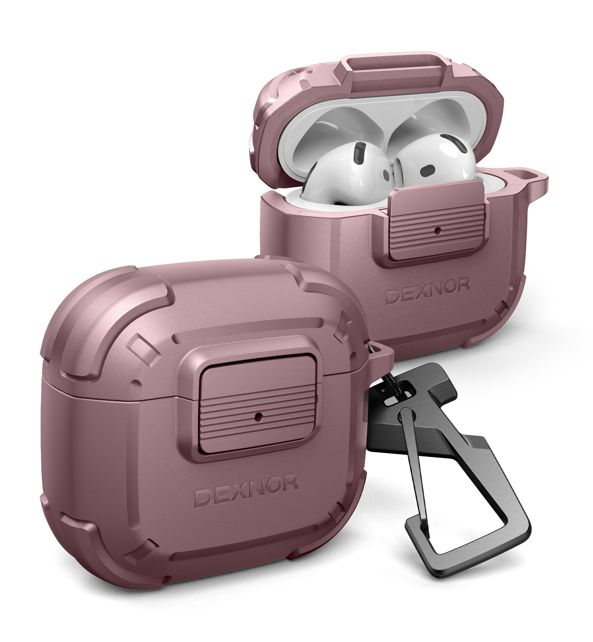 Dexnor Case for AirPods 4th Generation 2024  with Drop-Proof Lock Shockproof Rugged Bumper Cases Carabiner & Keyring & Cleaner Kit  Black