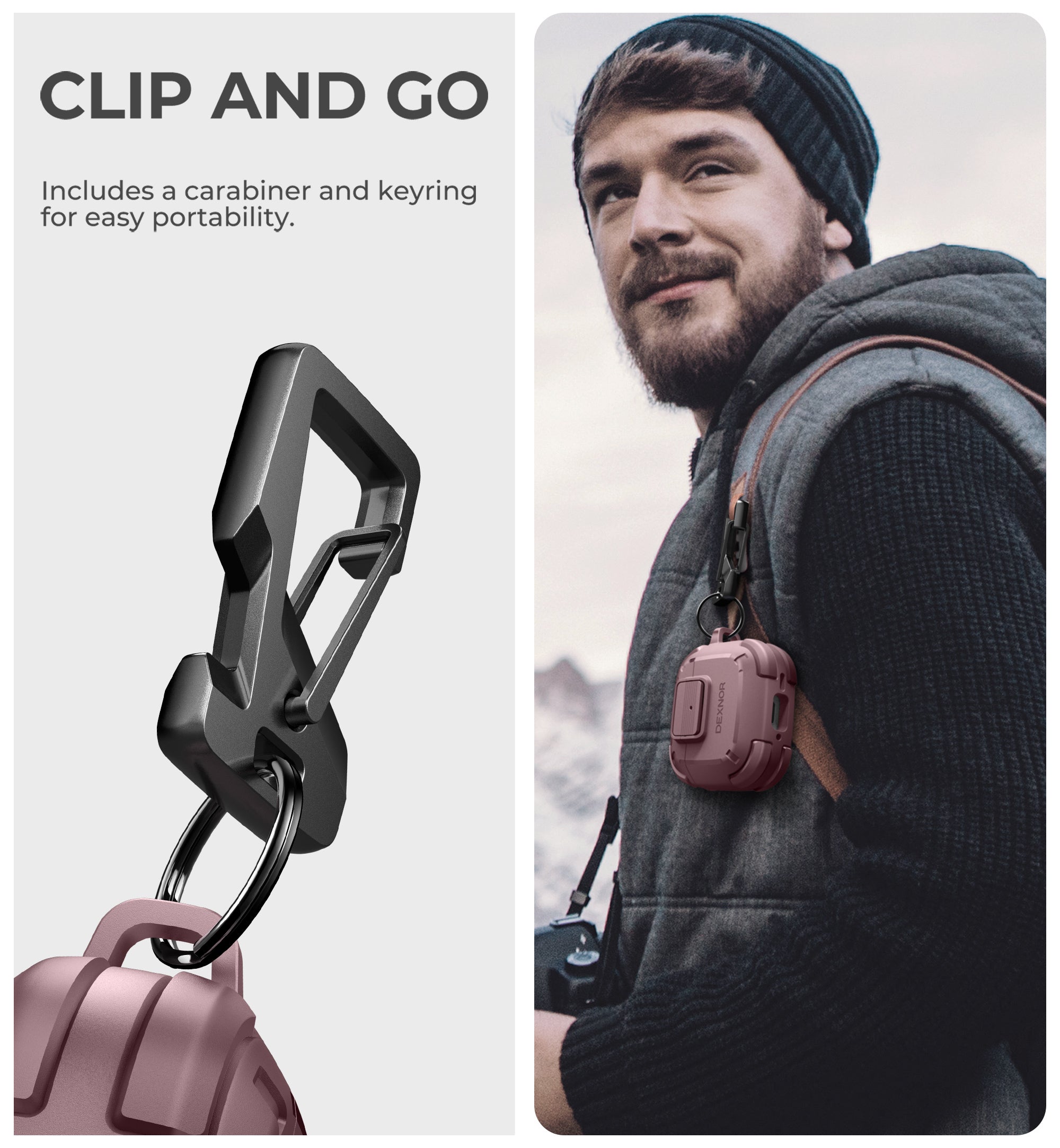 Dexnor Case for AirPods 4th Generation 2024  with Drop-Proof Lock Shockproof Rugged Bumper Cases Carabiner & Keyring & Cleaner Kit  Black