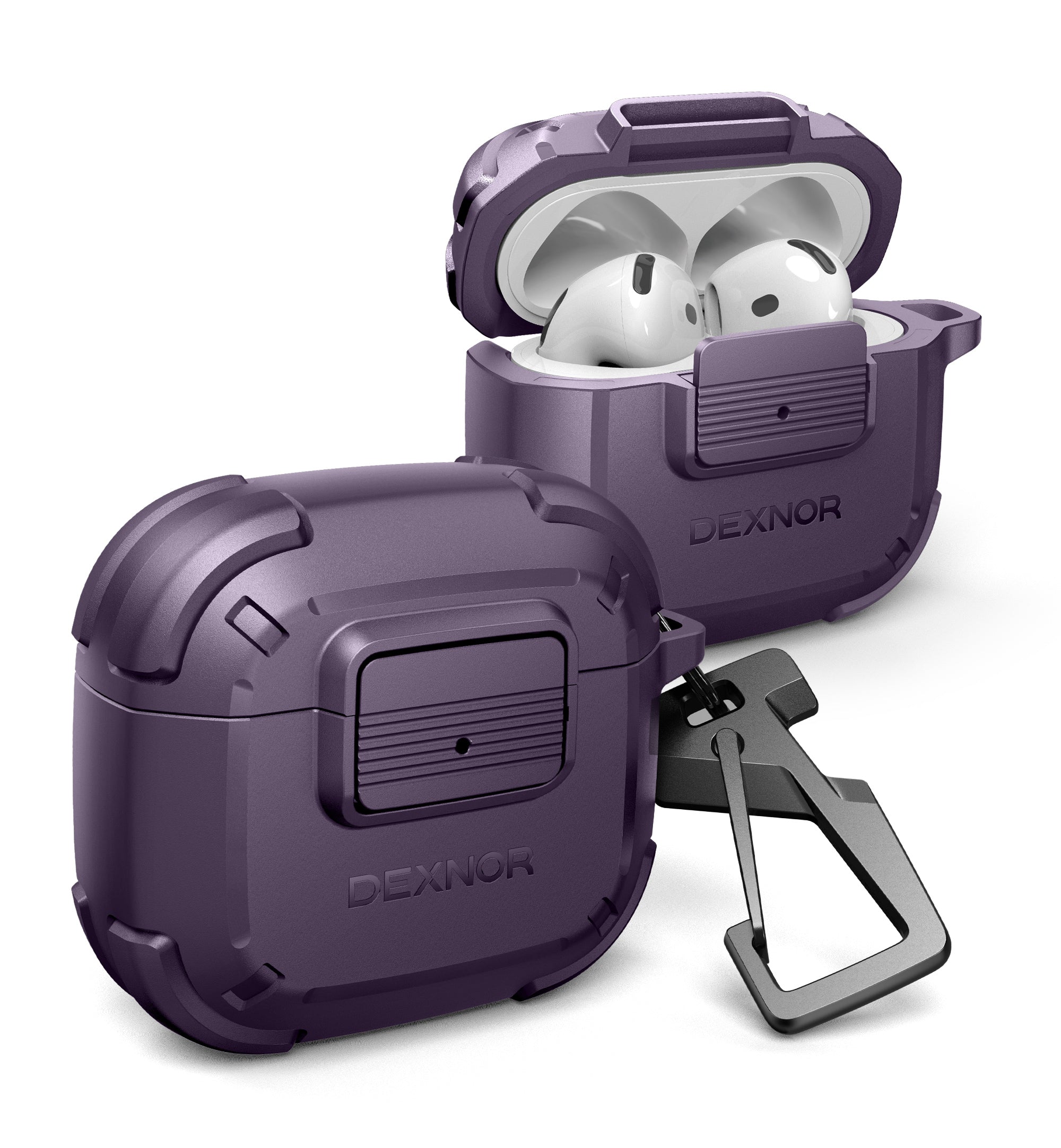 Dexnor Case for AirPods 4th Generation 2024  with Drop-Proof Lock Shockproof Rugged Bumper Cases Carabiner & Keyring & Cleaner Kit  Black