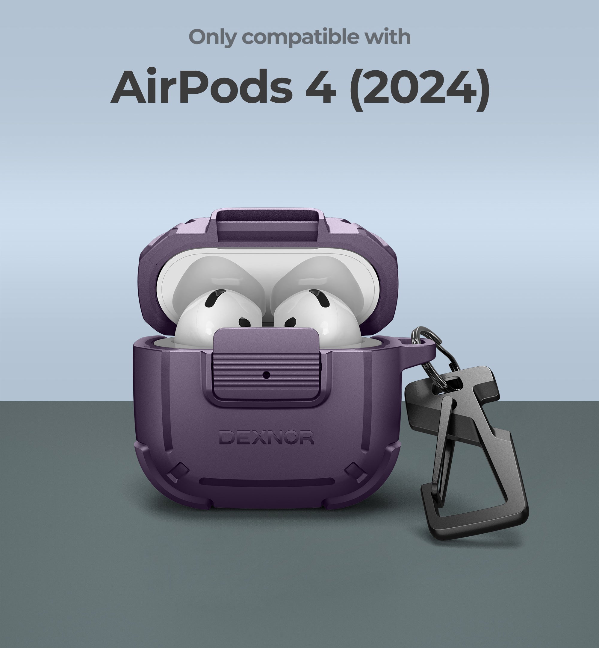 Dexnor Case for AirPods 4th Generation 2024  with Drop-Proof Lock Shockproof Rugged Bumper Cases Carabiner & Keyring & Cleaner Kit  Black
