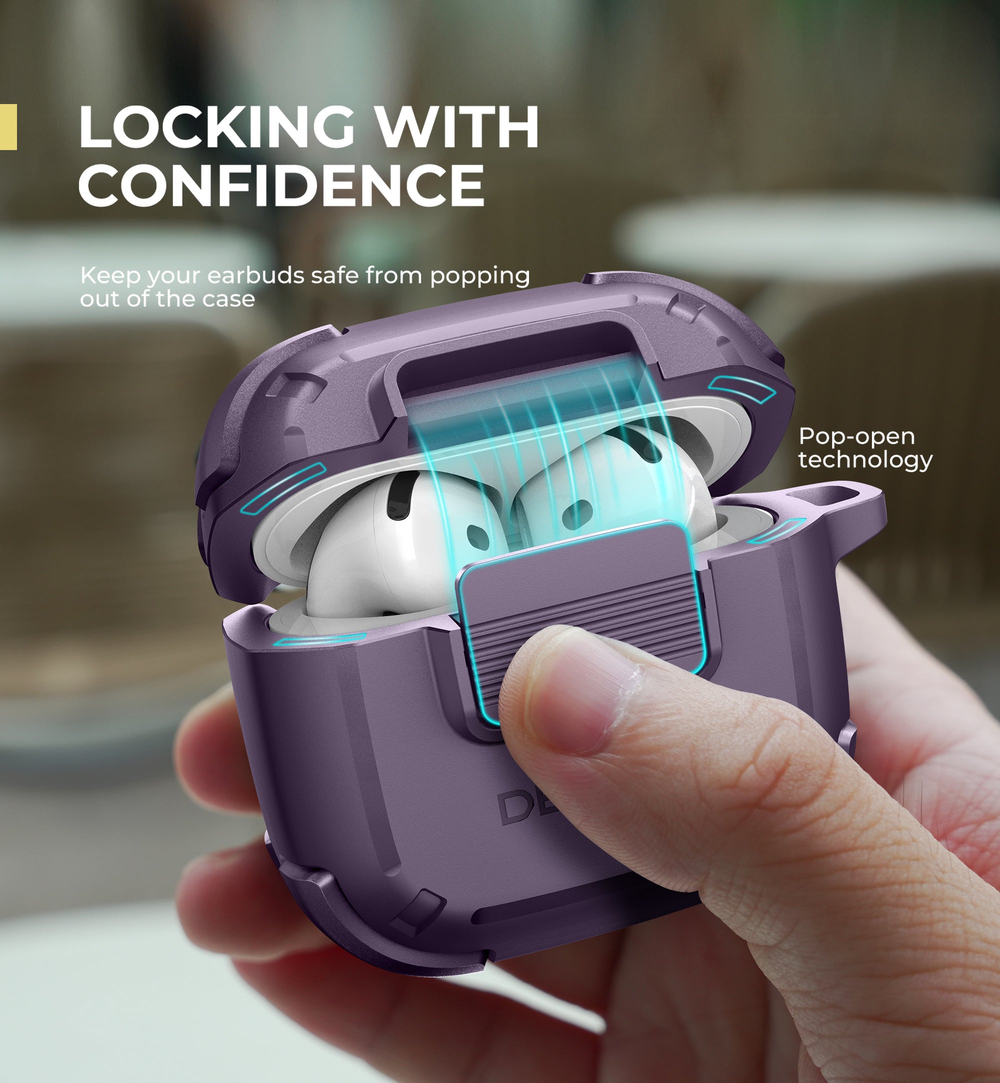 Dexnor Case for AirPods 4th Generation 2024  with Drop-Proof Lock Shockproof Rugged Bumper Cases Carabiner & Keyring & Cleaner Kit  Black