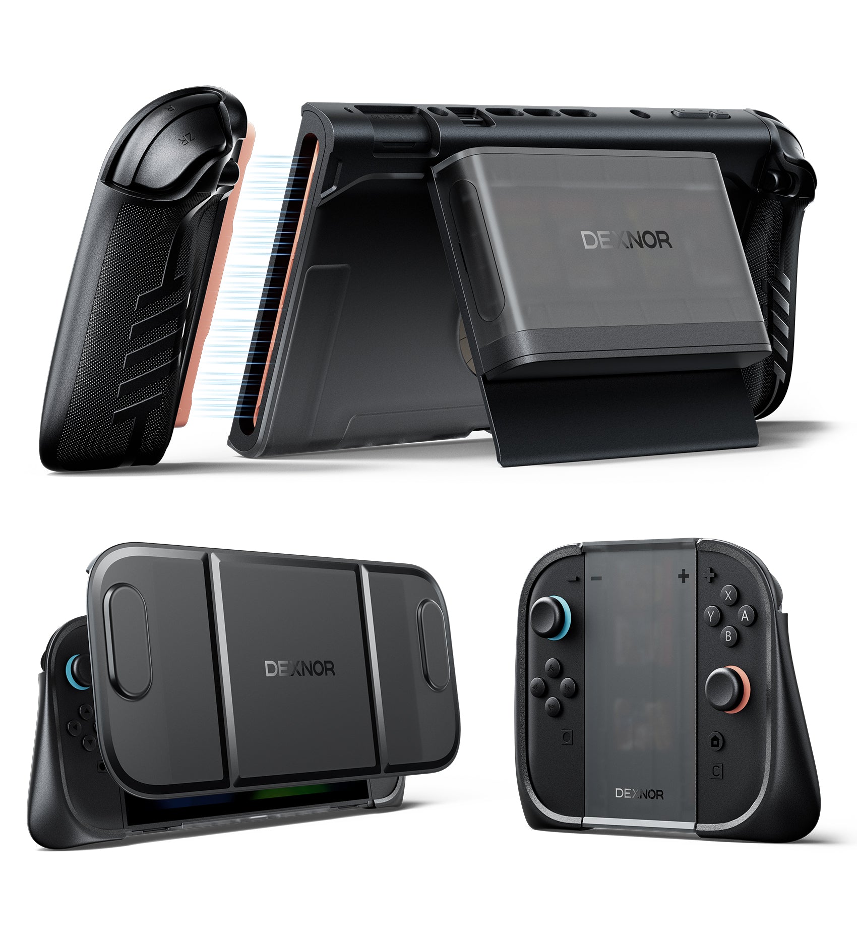 Dexnor Case for Nintendo Switch 2nd Gen 2025 Dockable Cover with Transformable Grip Detachable Magnetic Card Holder 5 Games 2 SD Card Storage Adjustable Kickstand Front Cover Ergonomic Design